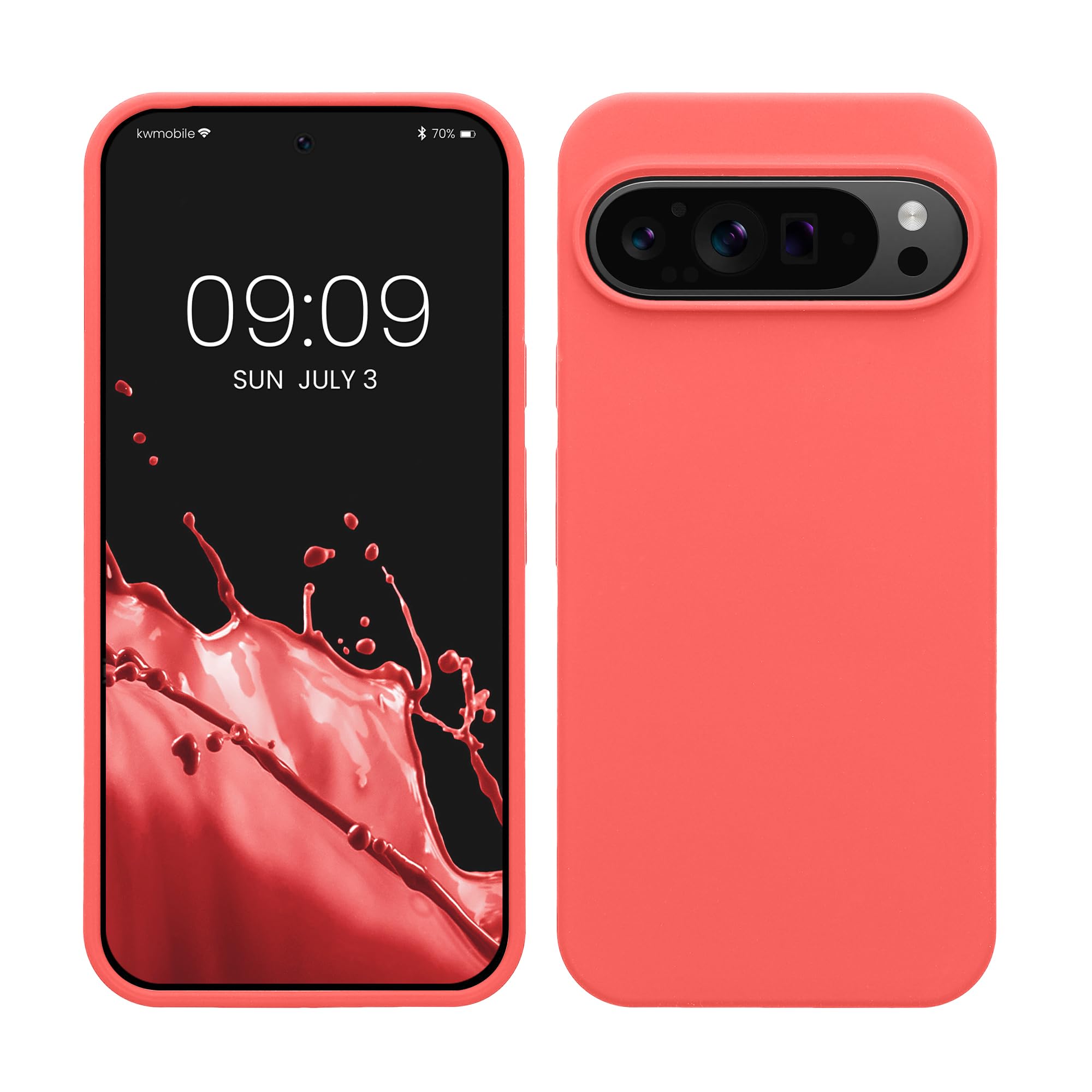 kwmobile Case Compatible with Google Pixel 9 Pro XL Case - TPU Silicone Phone Cover with Soft Finish - Neon Coral