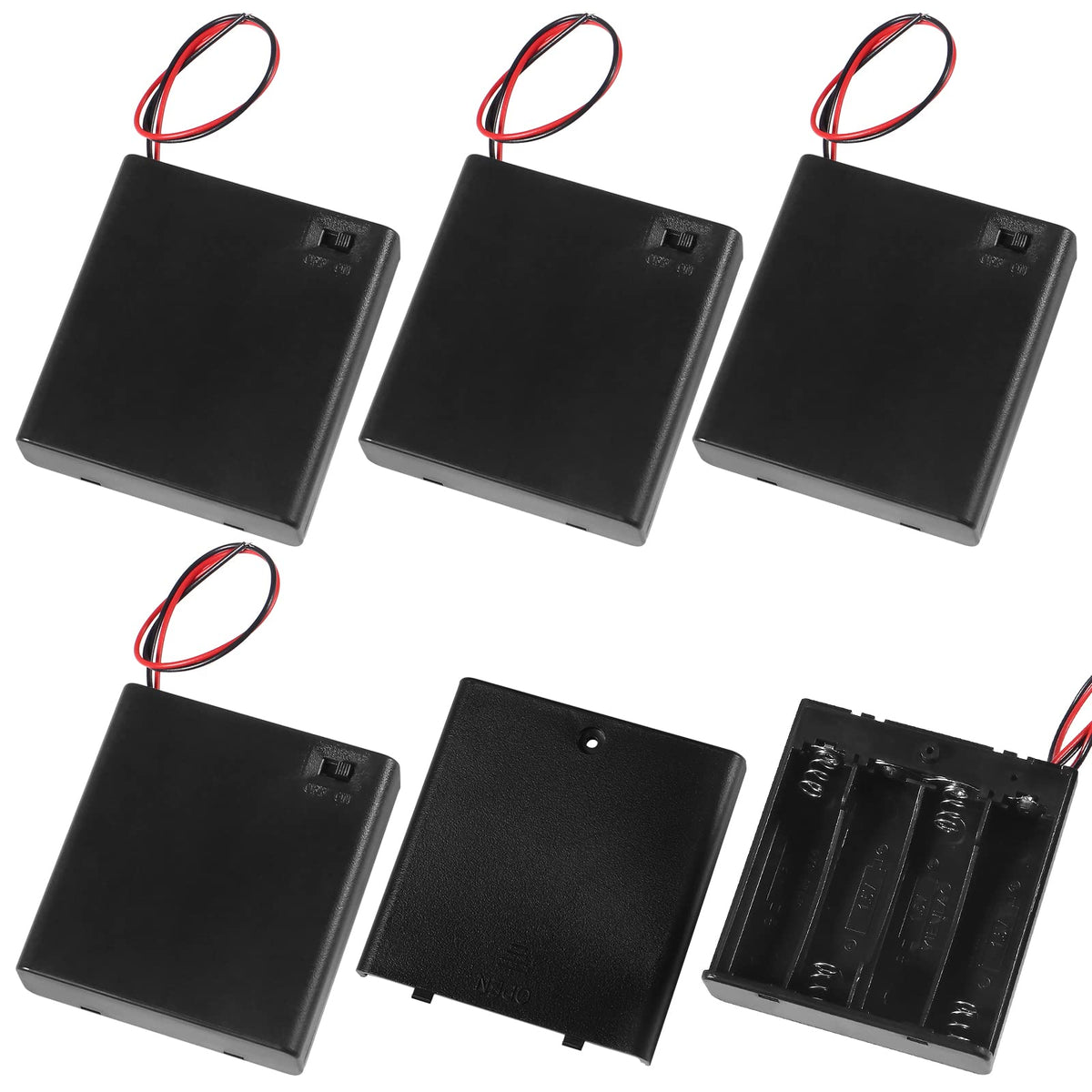 5Pcs 4 Aa Battery Holder With Cover And Switch, 4X 1.5V Aa Battery Holder Case With Wires And On/Off Switch, 6V Aa Battery Holder With Switch