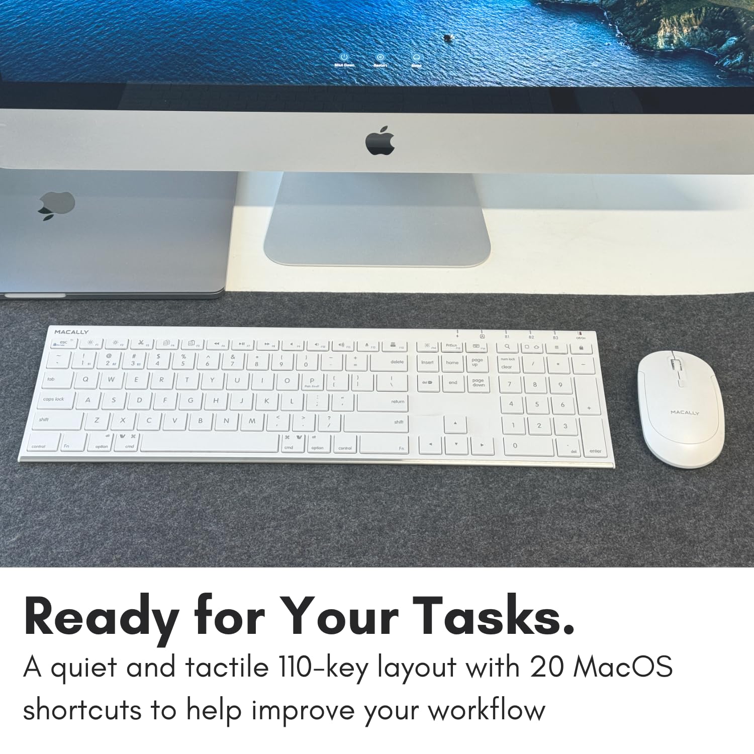 Macally Wireless Bluetooth Keyboard For Mac Or Windows Pc - Compatible Apple Keyboard Rechargeable - Multi-Device Keyboard, Up T