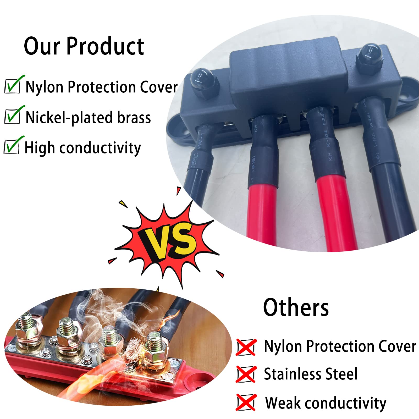 Young Dance 250A 12V Busbar 3/8'' Power Distribution Block 4 Studs Junction Block Automotive Marine Battery Busbar Terminal Bloc