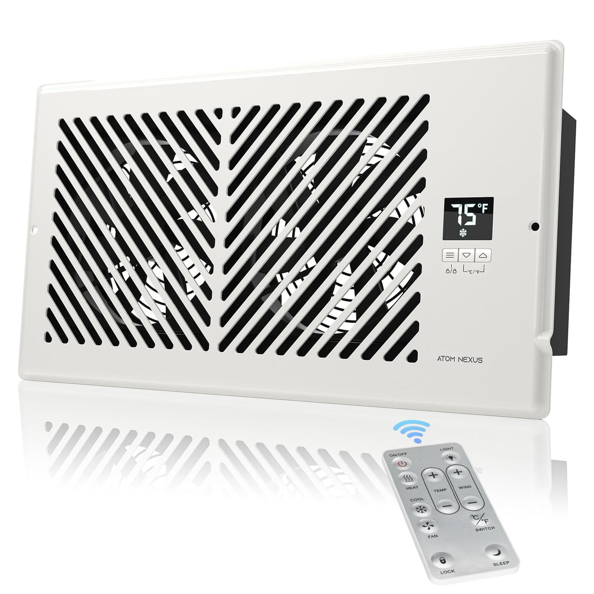 Atom Nexus Quiet Register Booster Fan, Smart Vent Booster Fan With Thermostat Control & Remote Control, 10-Speed Control Heating
