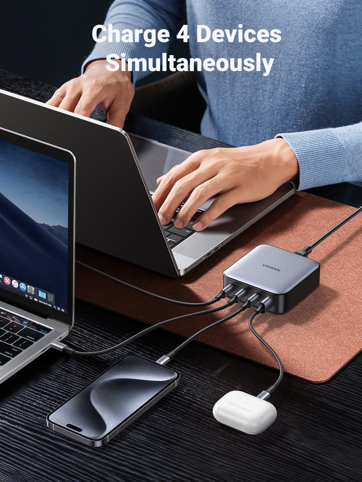 Ugreen 100W Usb C Charger, Nexode 4 Ports Usb C Charging Station, Gan Fast Desktop Charger Compatible With Macbook Pro, Dell Xps