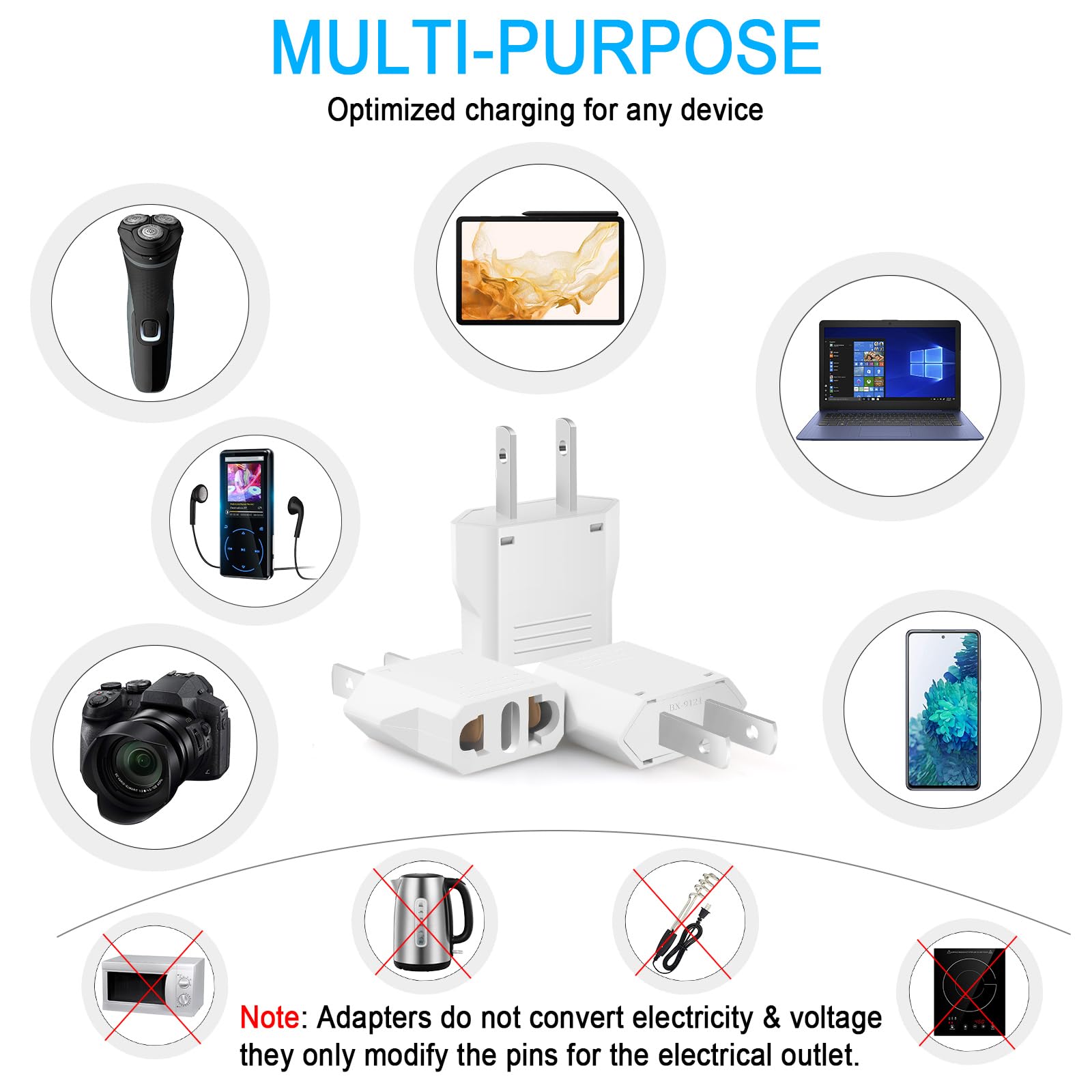 10 Pack European To Us Plug Adapter, Plug Adapter European To American, Eu To Us Plug Adapter, 220V To 110V Adapter Plug For Tra