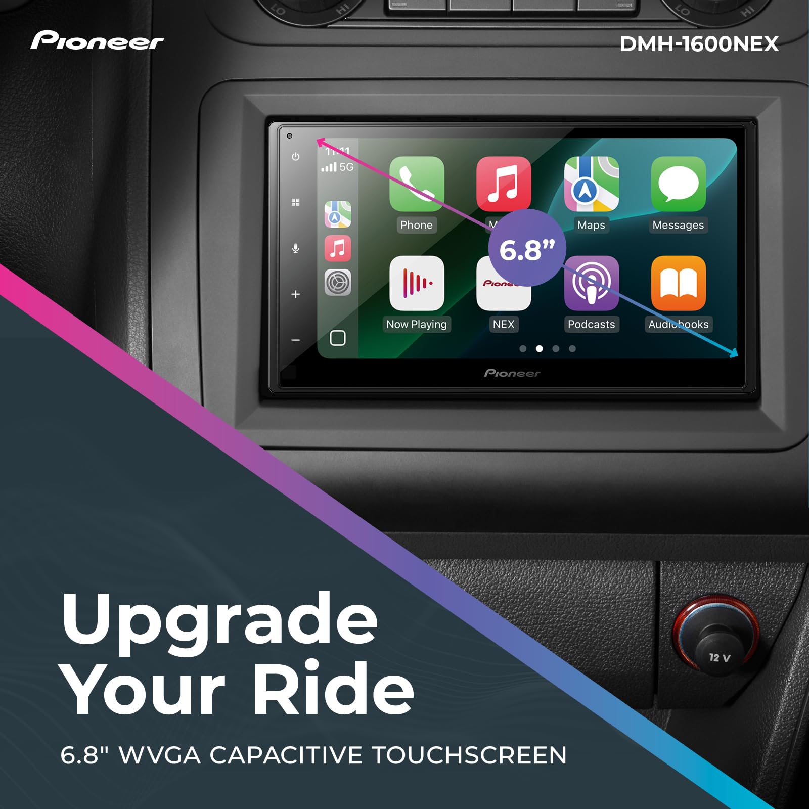 Pioneer Dmh-1600Nex 6.8'' Double-Din Digital Multimedia Receiver - Built In Bluetooth, Wired Apple Carplay And Android Auto, Tou