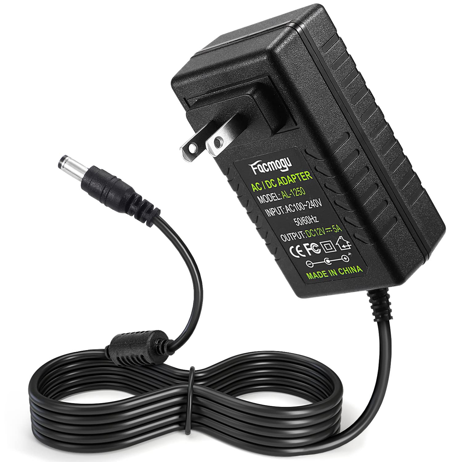 Facmogu 12V 5A Power Supply Adapter, Wall Adapter With 150Cm/ 4.92 Feet Long Cable, Wall Plug Transformers Ac 100 240V To Dc 12V Converter Available 5.5Mm X 2.5Mm & 2.1Mm Output Jack For Cctv