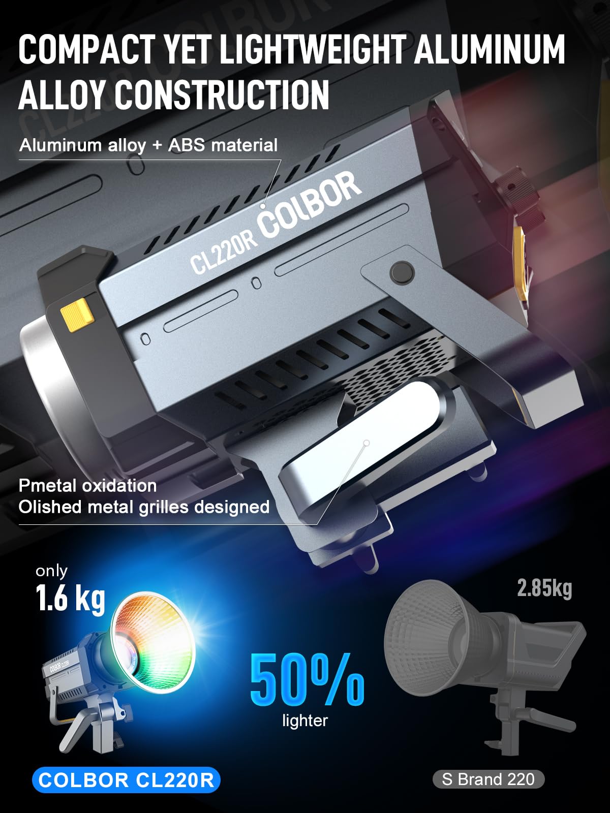 Video Light, Colbor Cl220R Rgb 250W Max Continuous Lighting 2700 6500K Cri97+ 31,400Lux@3.3Ft Cob Studio Light With Bowens Mount