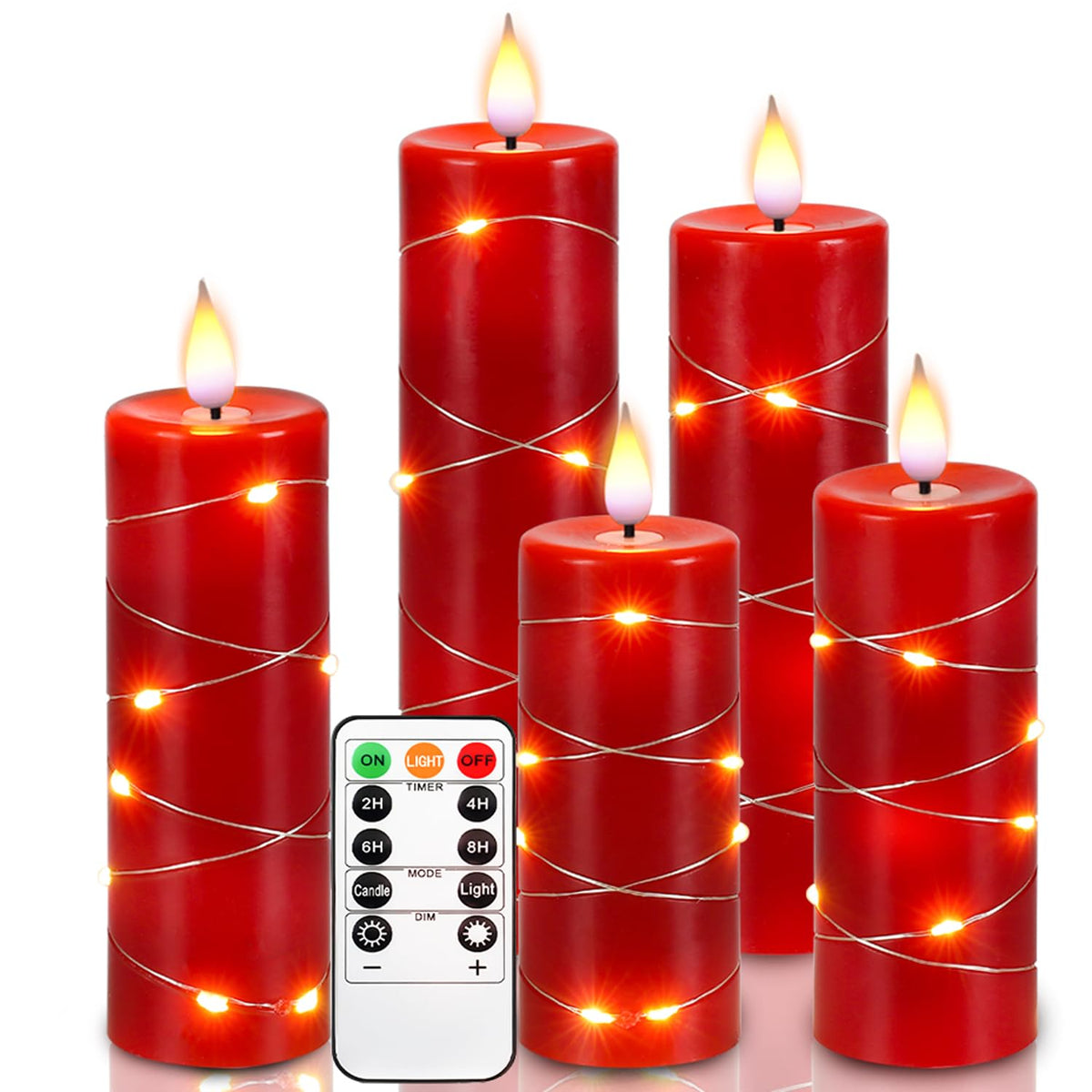 Kiexung Red Flameless Candle Fairy String Light, Water Drop Flame, Advanced Led Flame Simulation With Remote And Timed Candles, 
