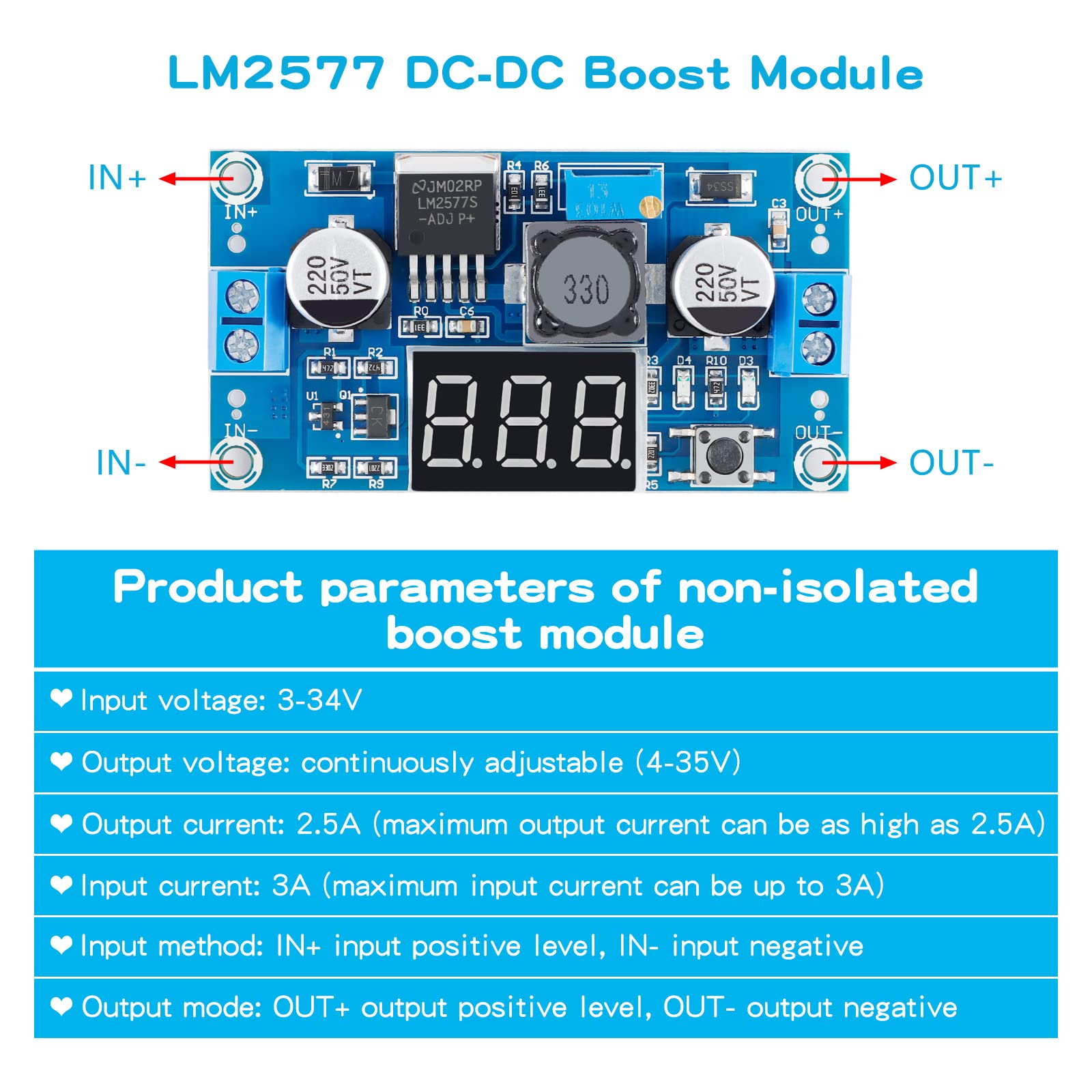 Ec Buying Lm2577 Dc Dc Boost Module, Digital Display Board Adjustable With Led Display Digital Voltmeter Boost Converter, Digita