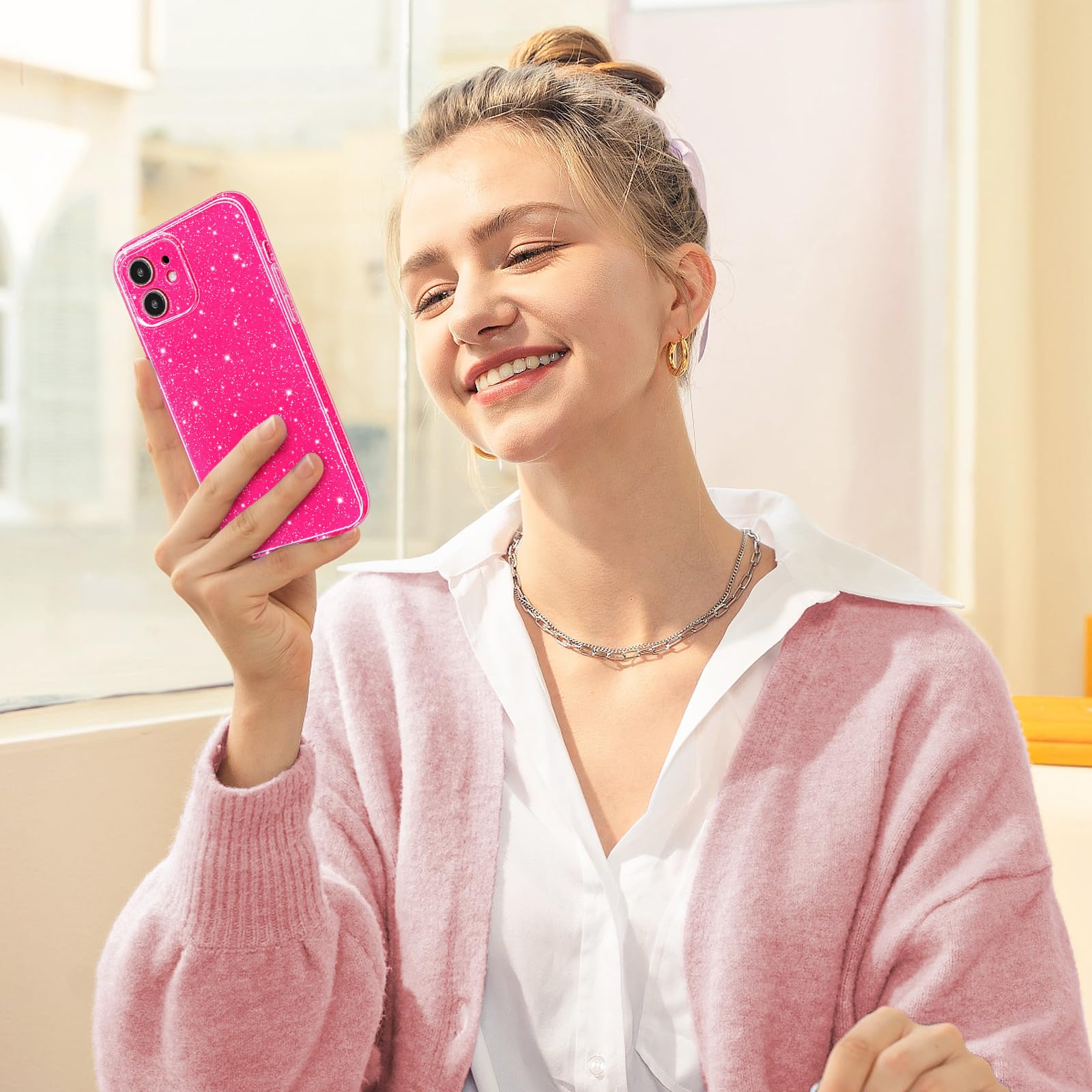 Hython Case For Iphone 11 Case Glitter Cute Sparkly Shiny Bling Sparkle Phone Cases 6.1'', Thin Slim Fit Soft Tpu Bumper Shockpr