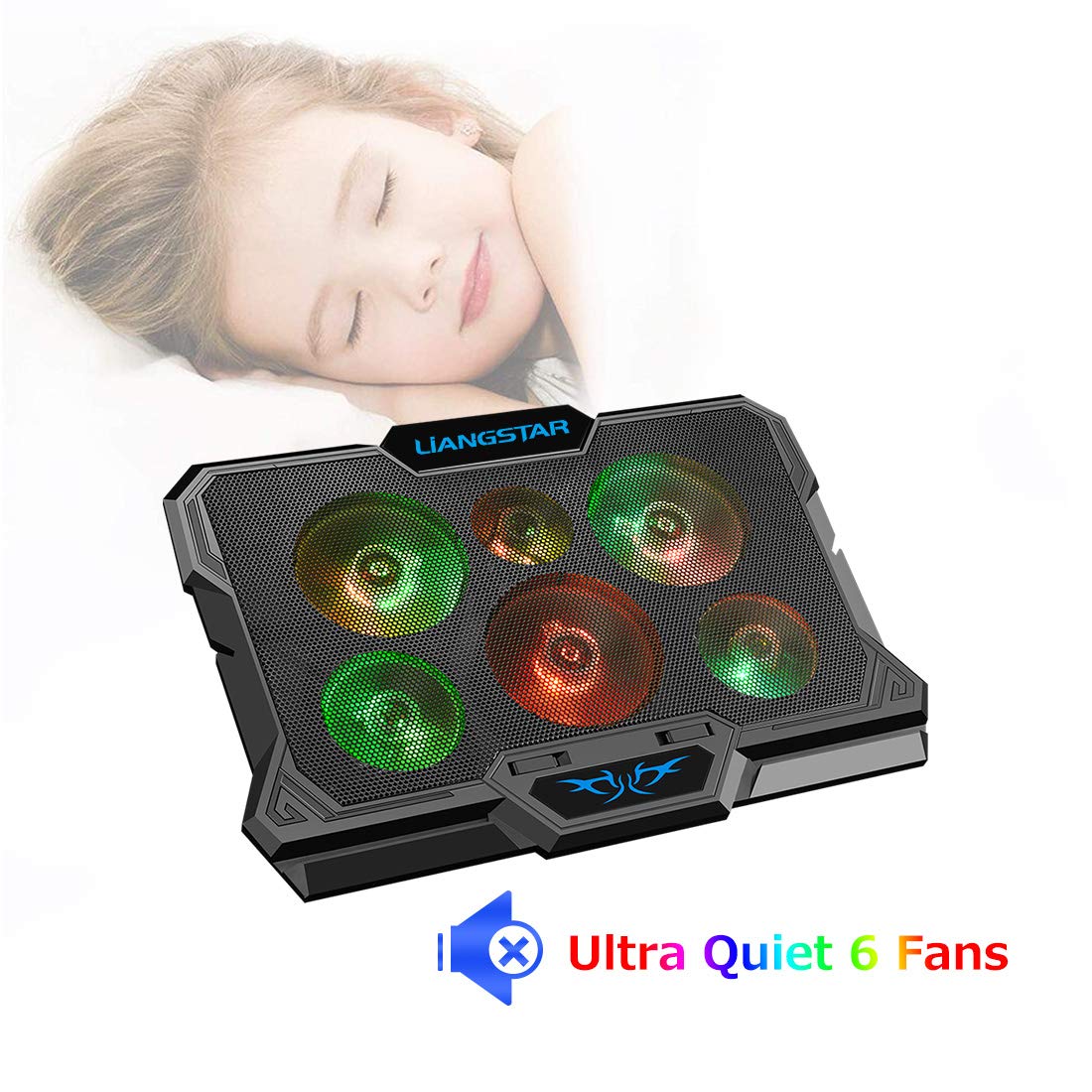 Laptop Cooling Pad, Laptop Cooler With 6 Quiet Fans Rgb 7 Color Light For 15.6 17 Inch Laptop Cooling Fan Stand, Portable Slim U
