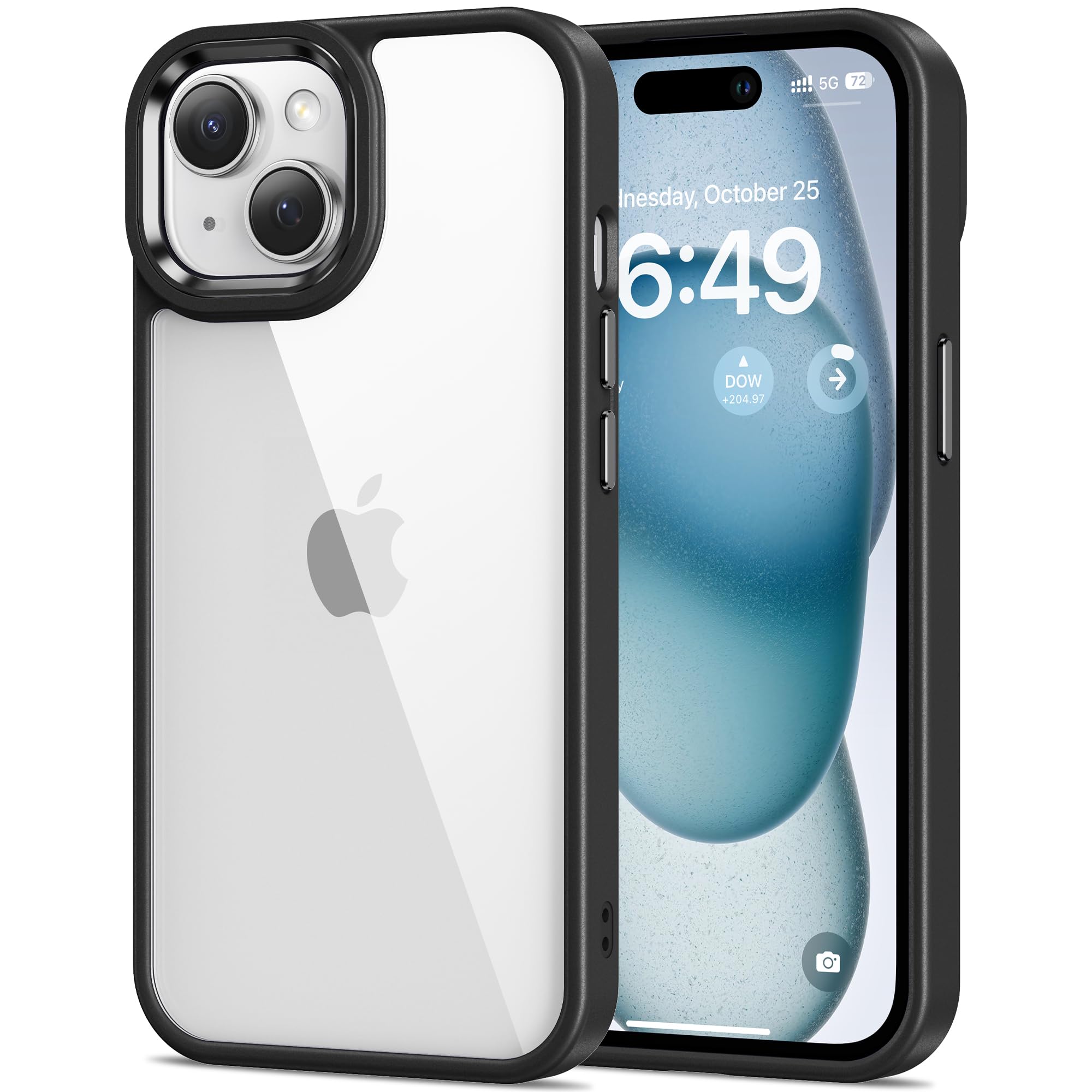 HOOMIL Case for iPhone 15 Plus 6.7-Inch, Anti-Yellowing, Drop Protection, Anti-Scratch Transparent Hard Back Phone Cover (Black)