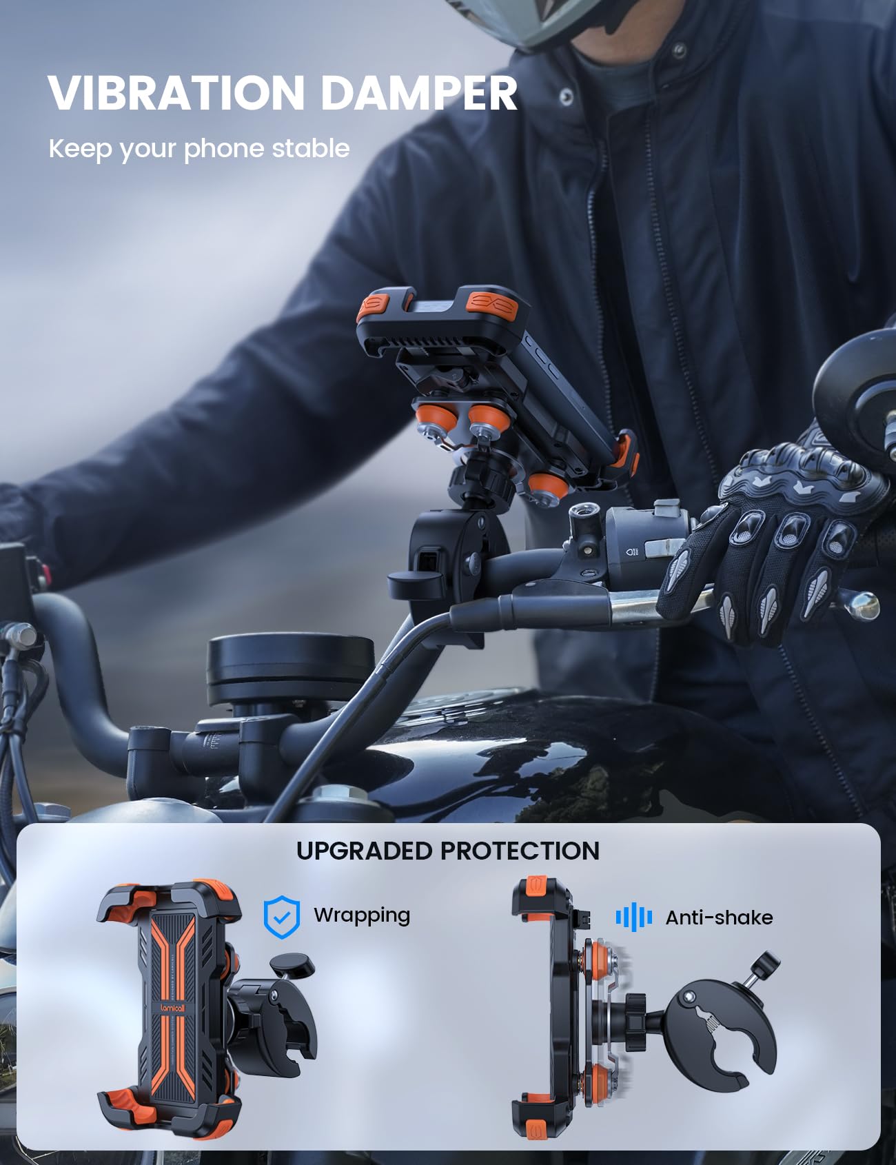 Lamicall Motorcycle Phone Mount Holder   [Dual Vibration Dampener] [Anti Shake] Motorcycle Cell Phone Holder, Upgrade Bike Phone