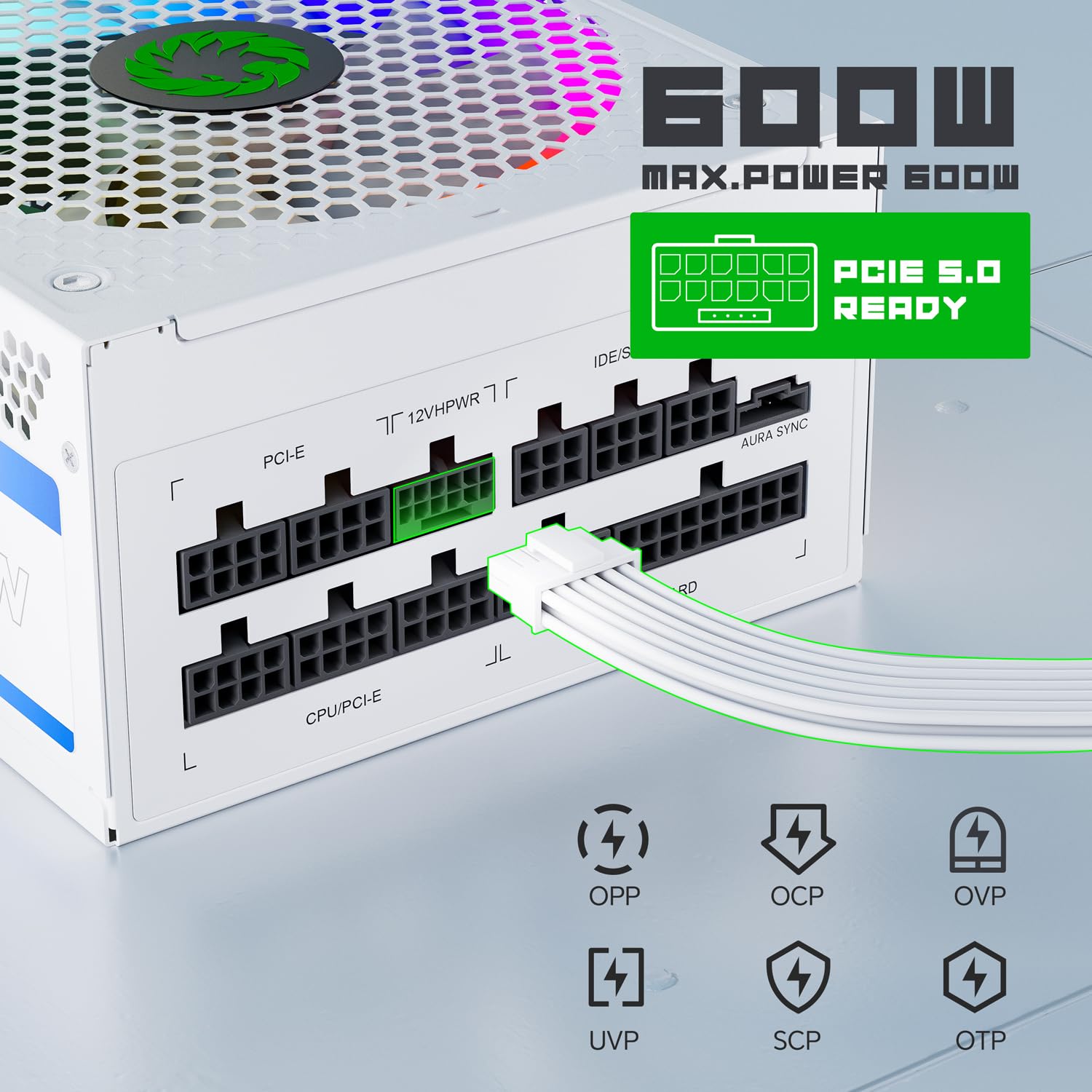 Gamemax 1050W Atx 3.0 & Pcie 5.0 Power Supply, 80+ Gold Certified, Addressable Rgb With 5V Motherboard Sync, Fully Modular Atx G