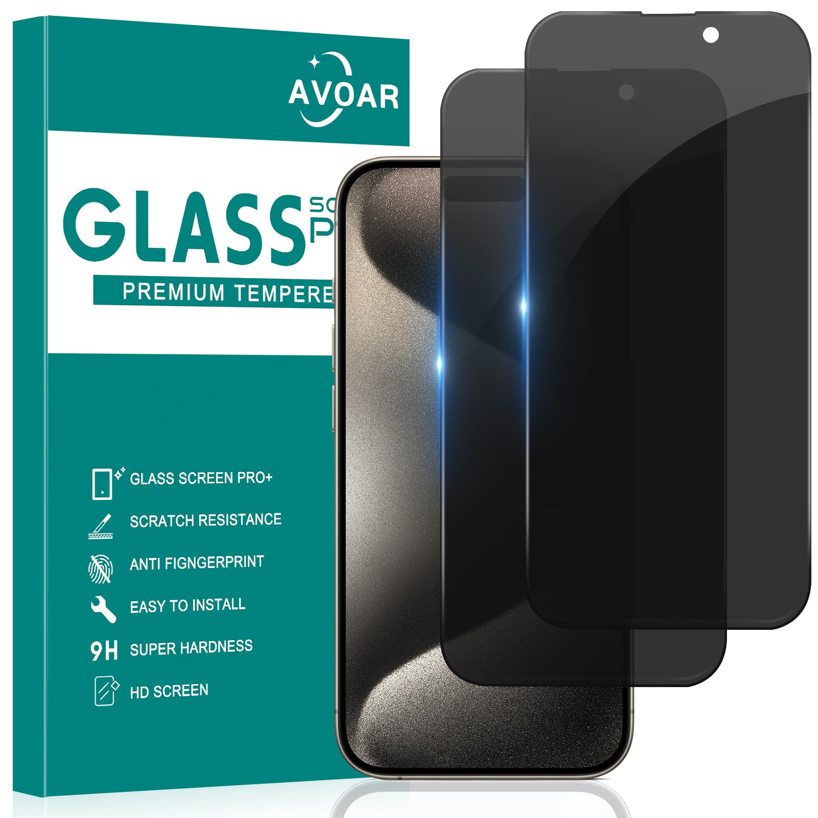 Avoar 2 Pack Privacy Screen Protector For Iphone 15 Plus, Privacy Screen Iphone 15 Plus 6.7 Inch Tempered Full Screen Glass Film
