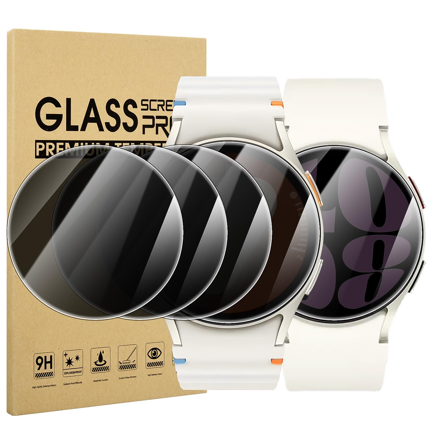 Suoman 4 Pack For Samsung Galaxy Watch 6/7/Fe 40Mm Privacy Screen Protector, [Anti Peeping] 9H Hardness Ultra Thin Tempered Glas