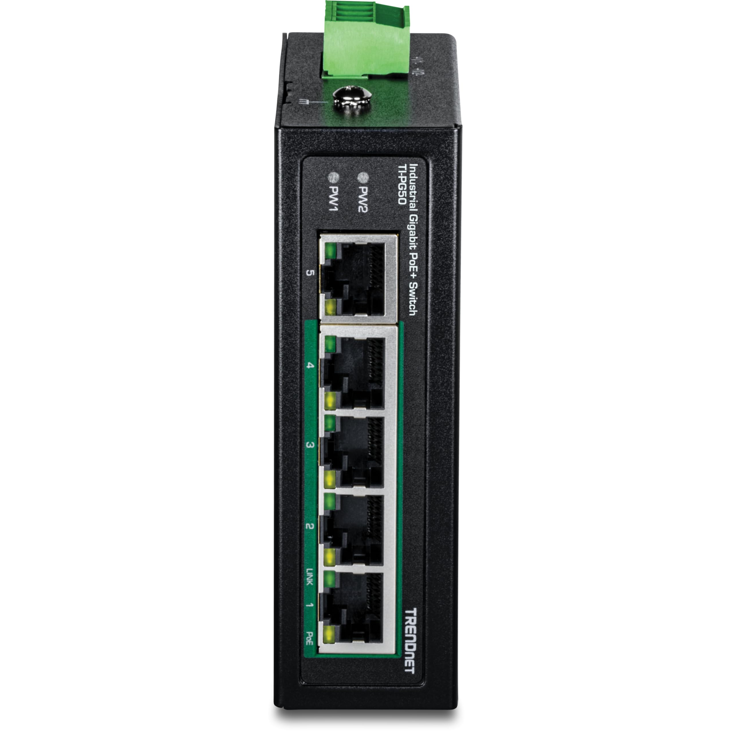 Trendnet 5 Port Hardened Industrial Unmanaged Gigabit Switch, Ti Pg50, 101001000Mbps, Din Rail Switch, 4 X Gigabit Poe+ Ports, 1