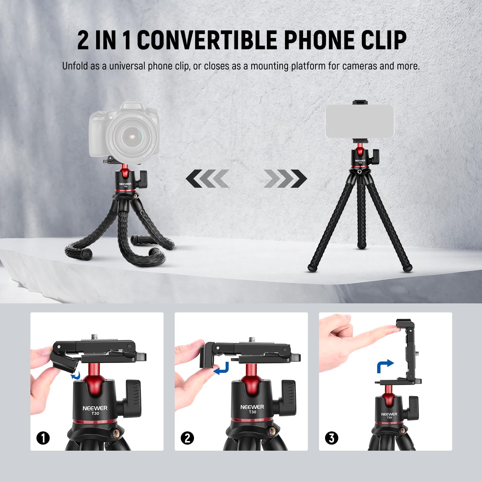 Neewer Camera Tripod With Remote, Mini Flexible Tripod Stand With Action Camera Mount Adapter For Hero 12 11 10 9, Hidden Phone