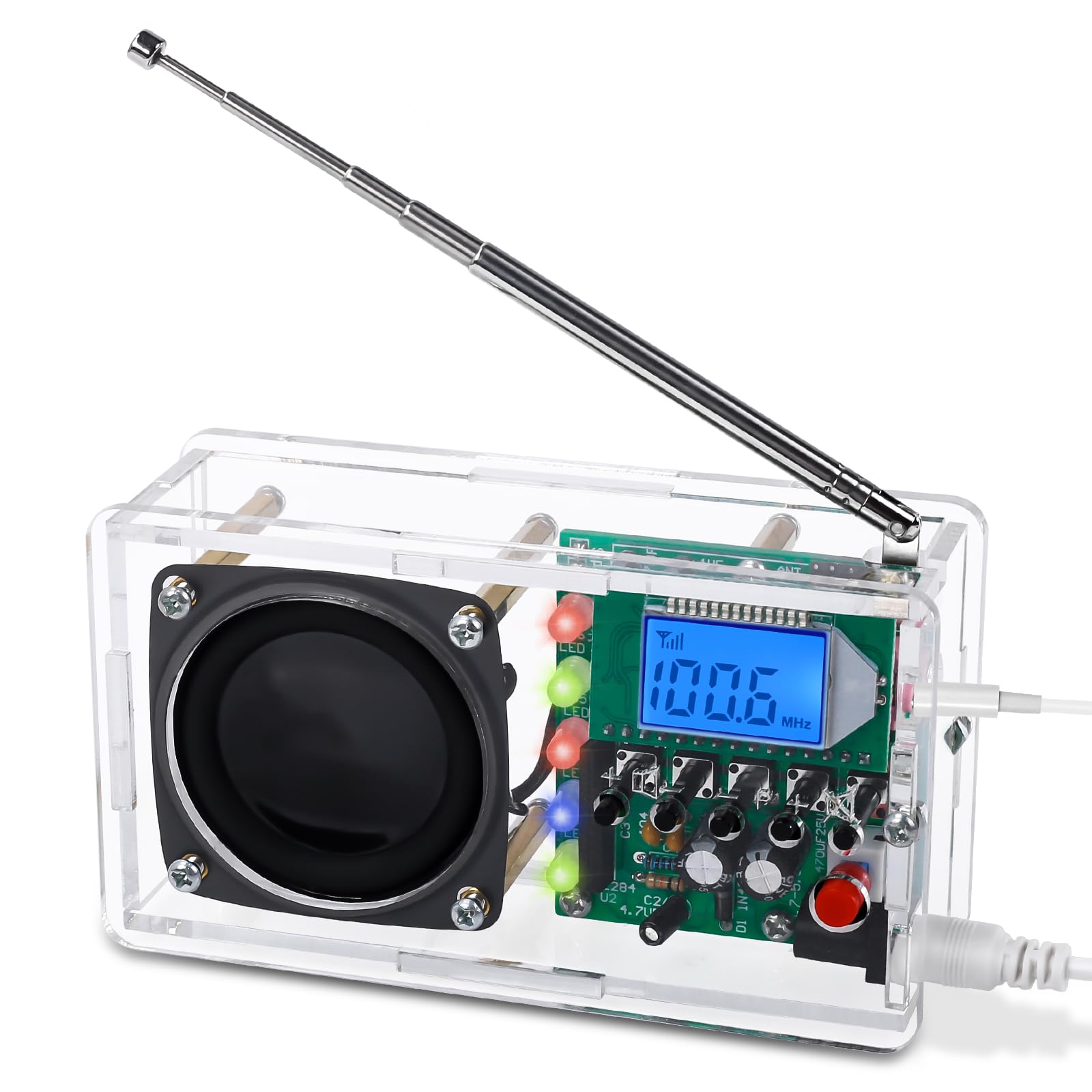 Fm Radio Kit, Icstation Soldering Project Radio With Led Flashing Lights Diy Radio Kits With Headphone Jack Lcd Display Solderin