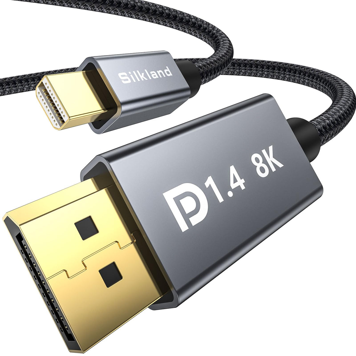 Silkland 8K Mini Displayport To Displayport 1.4 Cable, [8K@60Hz, 4K@144Hz, 2K@240Hz] 32.4Gbps Bi Directional, Hdr, G Sync, Mini Dp [Thunderbolt 2 Compatible] For Gaming Laptop, Macbook, Monitor,6.6Ft