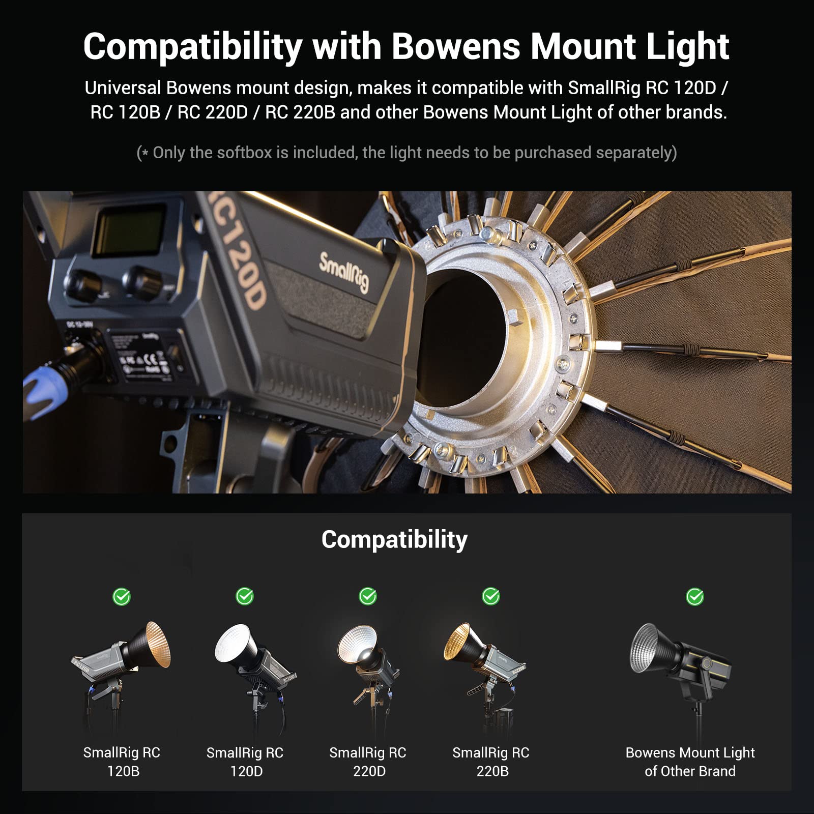 Smallrig Parabolic Softbox Quick Release, Parabolic Softbox, Compatible With Smallrig Rc 120D/Rc 120B/Rc 220D/Rc220B And Other B