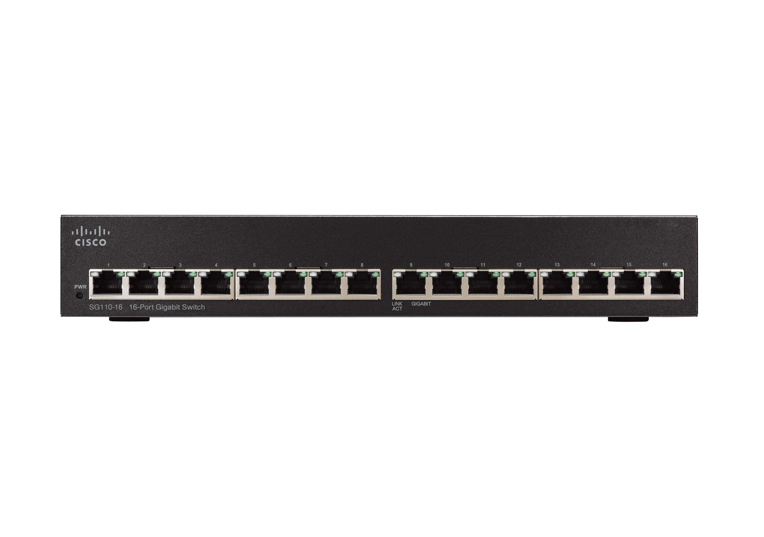 Cisco Small Business 110 Unmanaged L2 Gigabit Ethernet (10/100/1000) Black 16X Rj 45, 32 Gbps, 23.8 Mpps, 8000 Entries, 110 240V