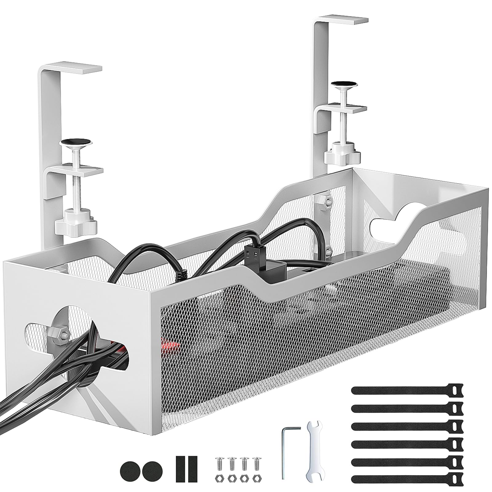 Under Desk Cable Management Tray, Litwaro Cable Management Under Desk No Drill, Metal Cable Tray With Clamp For Desk Wire Manage