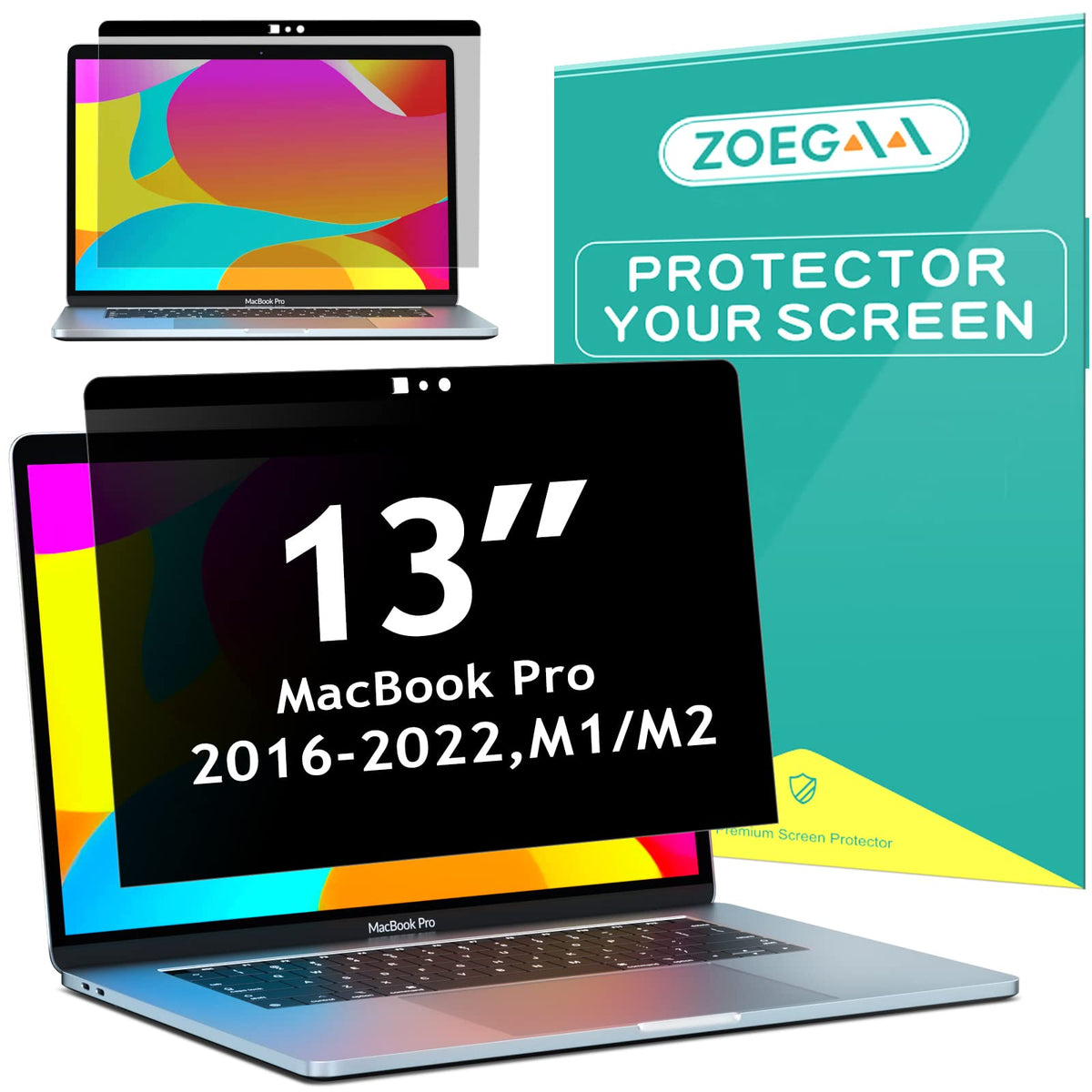 Zoegaa Privacy Screen Macbook Pro 13 Inch, Webcam Cover Slider Anti Blue Light Magnetic Privacy Screen Protector Compatible With