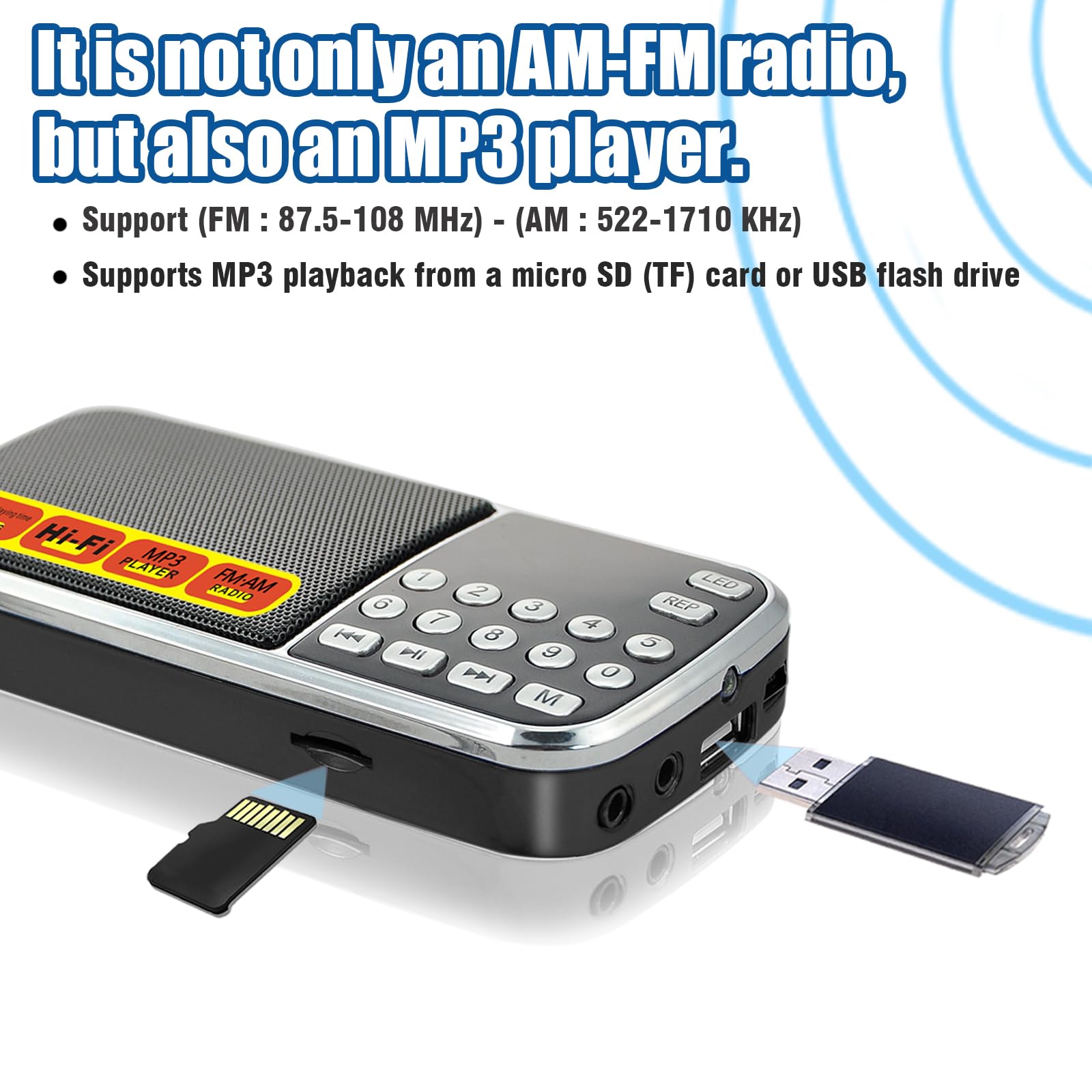 Boespatr Small Radios Portable Am Fm, Battery Powered Radio, Support Usb Flash Disk/Micro Sd Card Playback, Digital Buttons, Bas