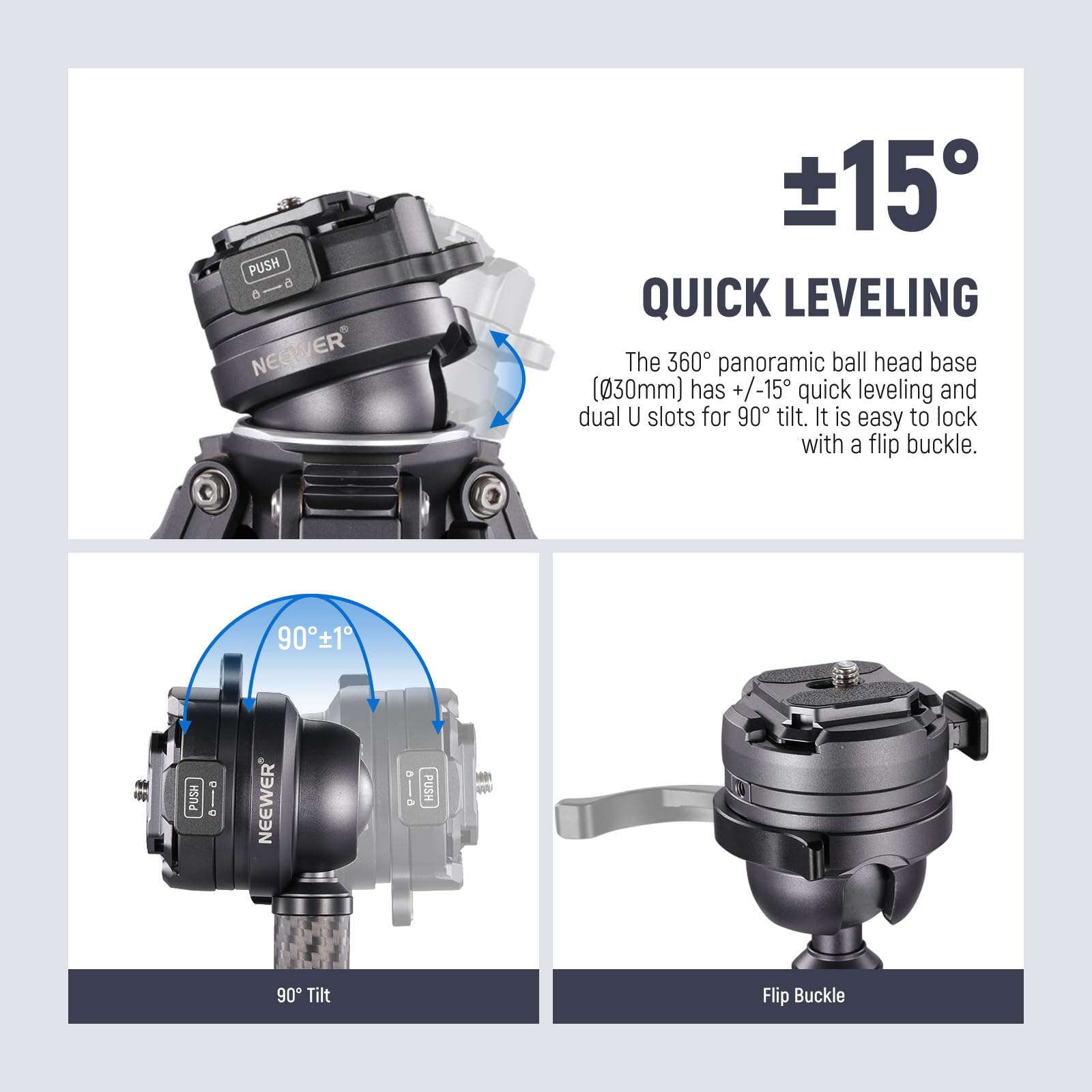 Neewer Litetrip Lt32 62'' Travel Tripod Carbon Fiber With 15 Leveling 360 Panorama Head, Detachable Center Axis, Fast Flip Buckl