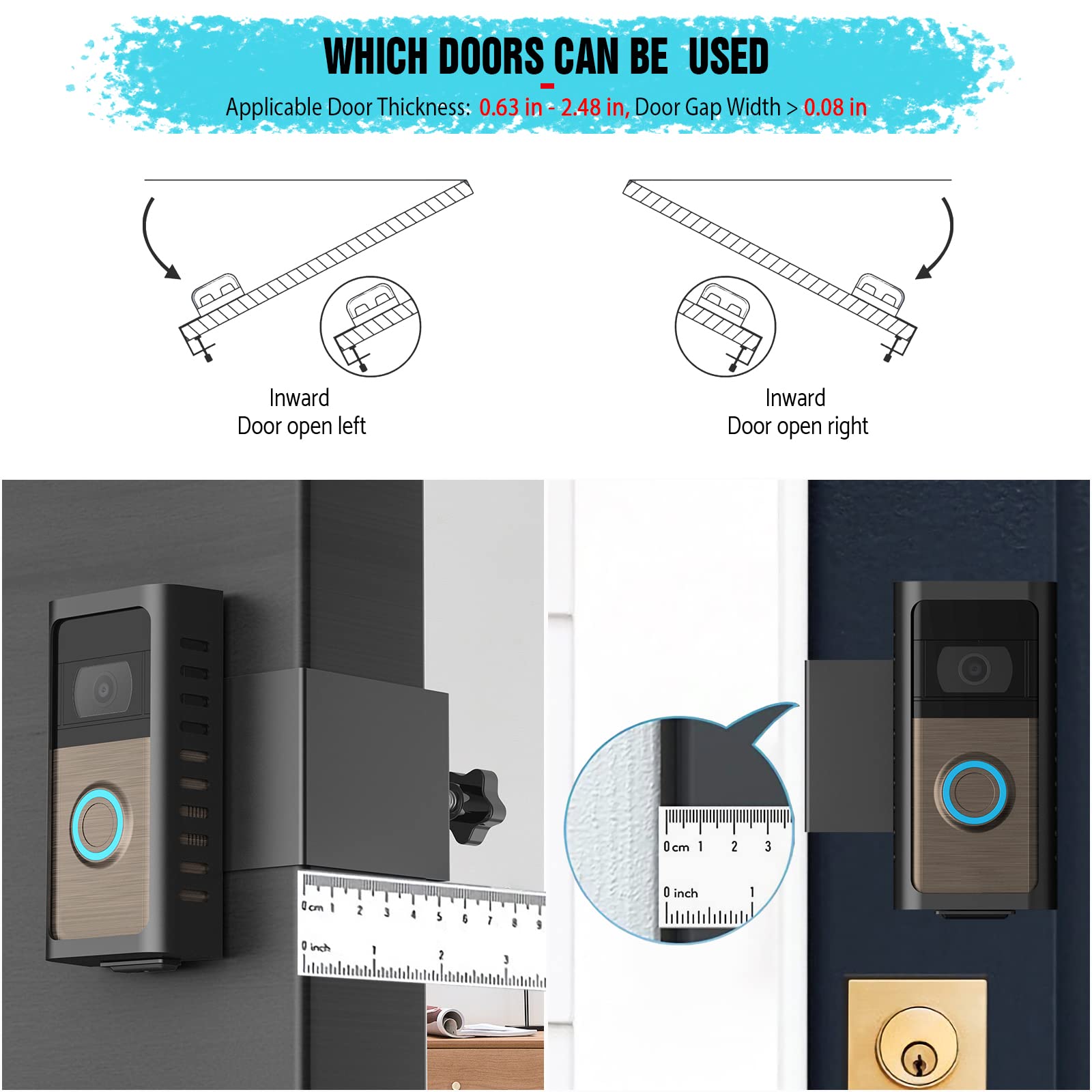 Puuuci Anti Theft Doorbell Door Mount For Battery Video Doorbell 2/3/4/(2020 Release)/(2024 Release)/Plus/Pro, No Drill Steel Me