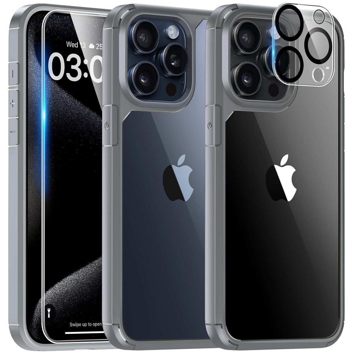 Tauri 5 In 1 For Iphone 15 Pro Max Case Gray, [Military Grade Drop Protection] Slim Shockproof Phone Lanyard Case 6.7 Inch