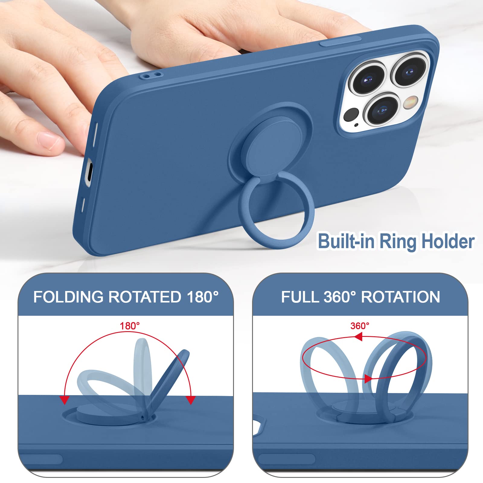 Hython For Iphone 13 Pro Max Case With Ring Stand [360 Rotatable Ring Holder Magnetic Kickstand] [Soft Microfiber Lining] Shockp