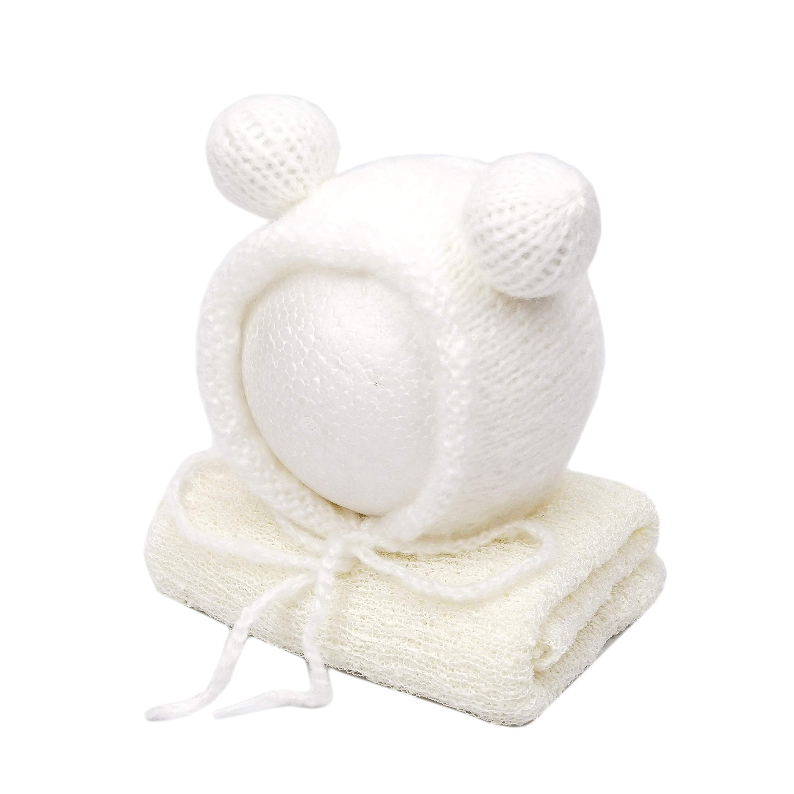 Zeroest Baby Photography Props Wrap Hat Newborn Photo Shoot Outfits Infant Photos Hats Blanket Set (White)