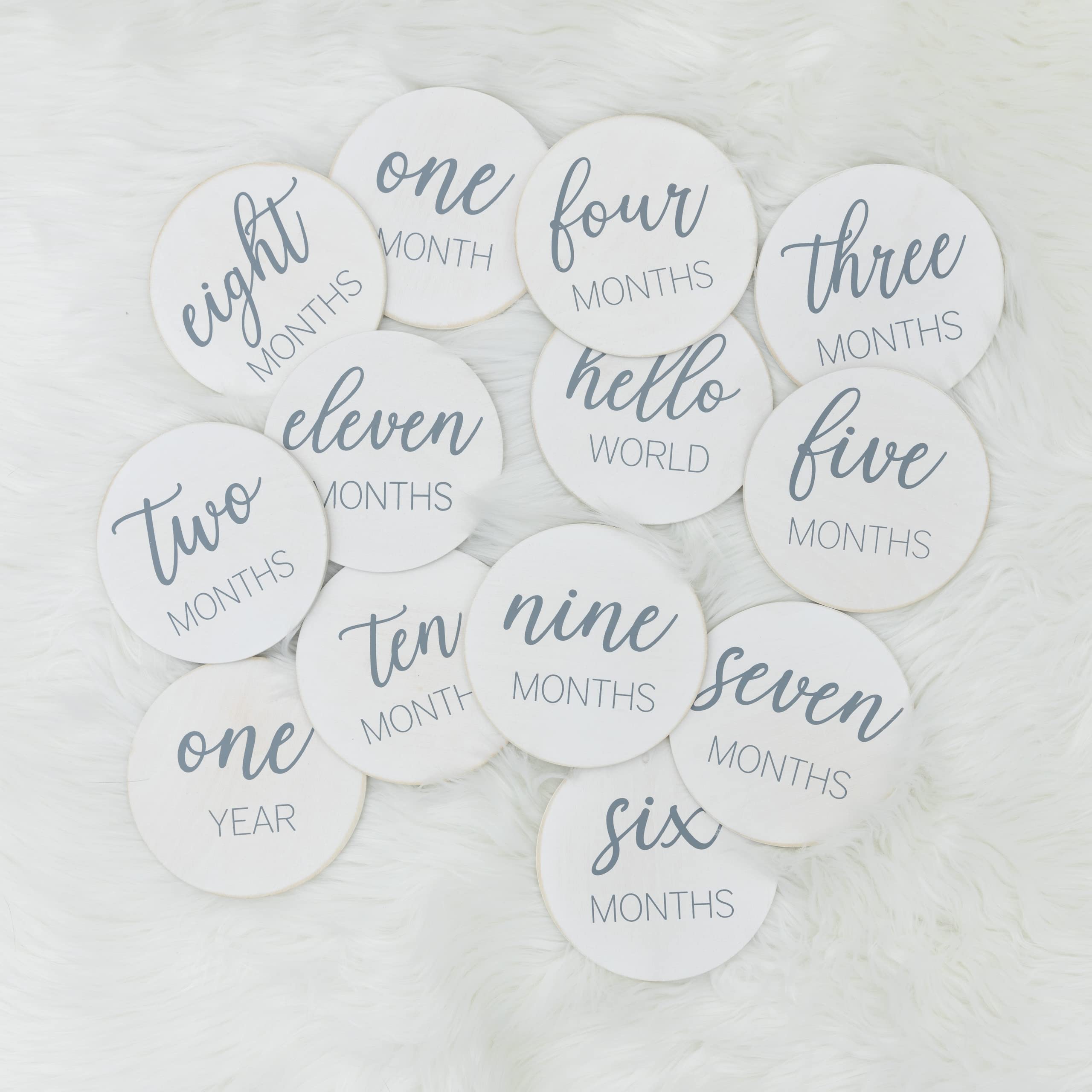 Natural Baby Milestone Discs   White Stain Wood Milestone Disc Set With Bag And Hello World Announcement Card   13 Wooden Milest