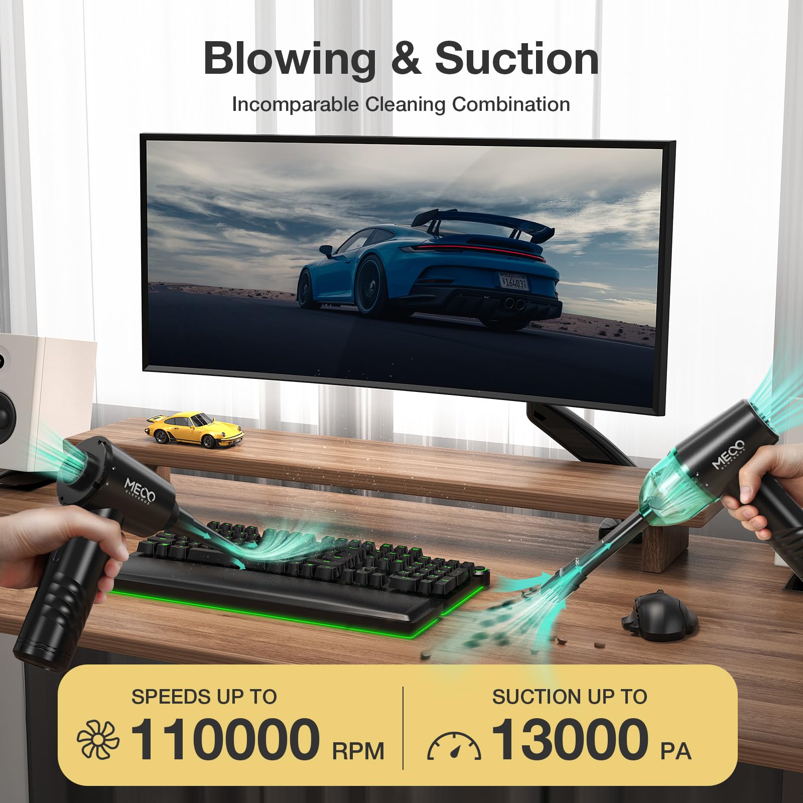 Compressed Air Duster & Mini Vacuum Cleaner 4In1, Meco 3 Gear 110000Rpm Electric Air Blower, 13000Pa Keyboard Cleaner, Handheld