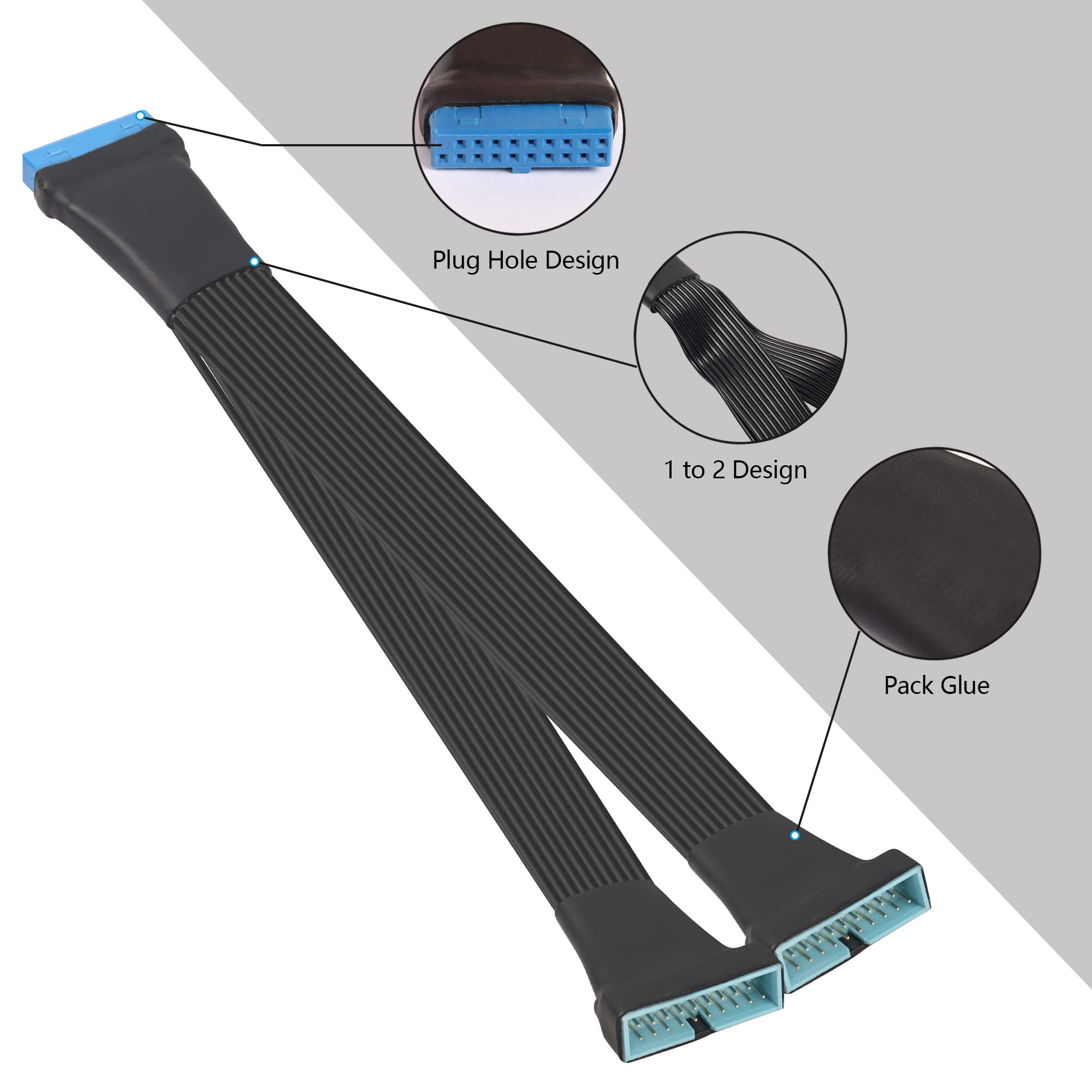 Gintooyun Usb 3.0 Header Extension Cable 1Ft 19/20 Pin 1 To 2 Y Splitter Internal Extension Adapter Diy(30Cm 11.8 Inch)