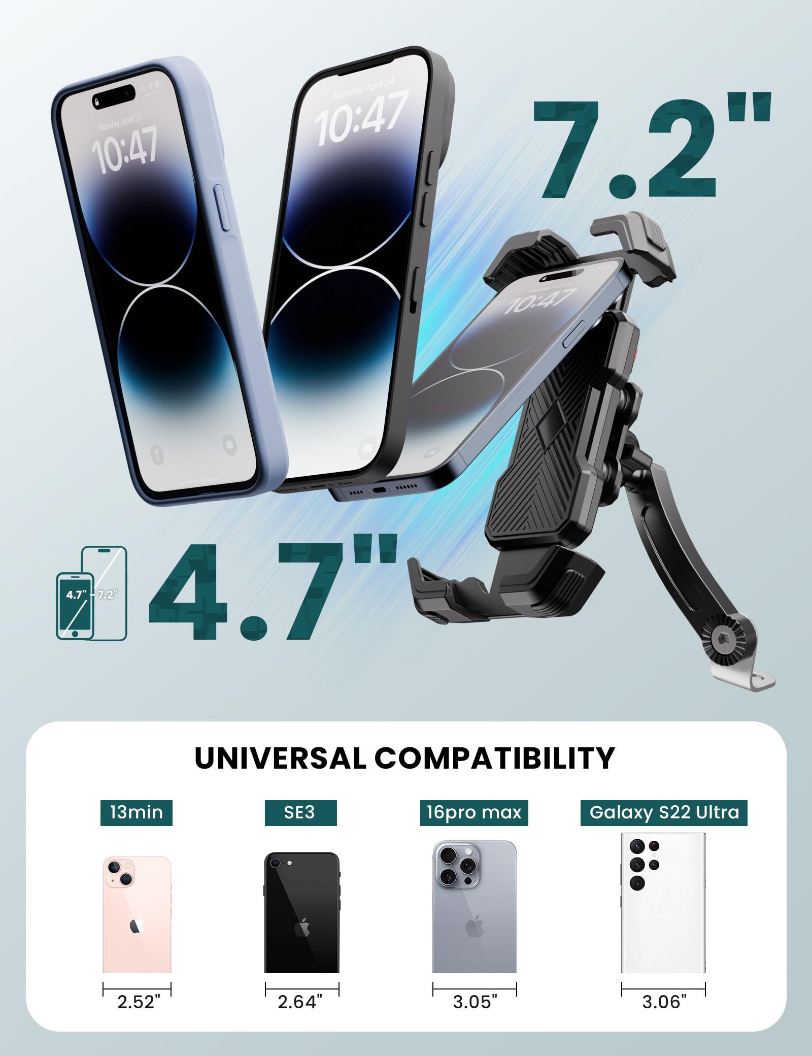 Grefay Motorcycle Phone Mount Holder 2025 [Dual Vibration Dampener] - Phone Holder For Motorcycle Rearview Mirror With 360 Rotat