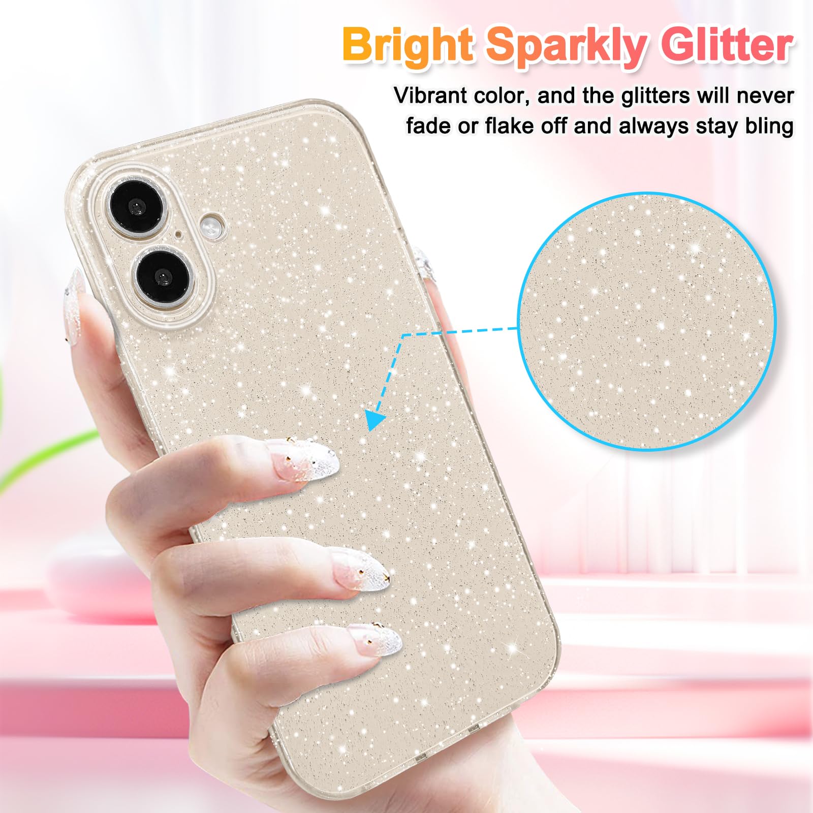Hython Case For Iphone 16 Plus Case Glitter Cute Sparkly Shiny Bling Sparkle Phone Cases 6.7'', Thin Slim Fit Soft Tpu Bumper Sh