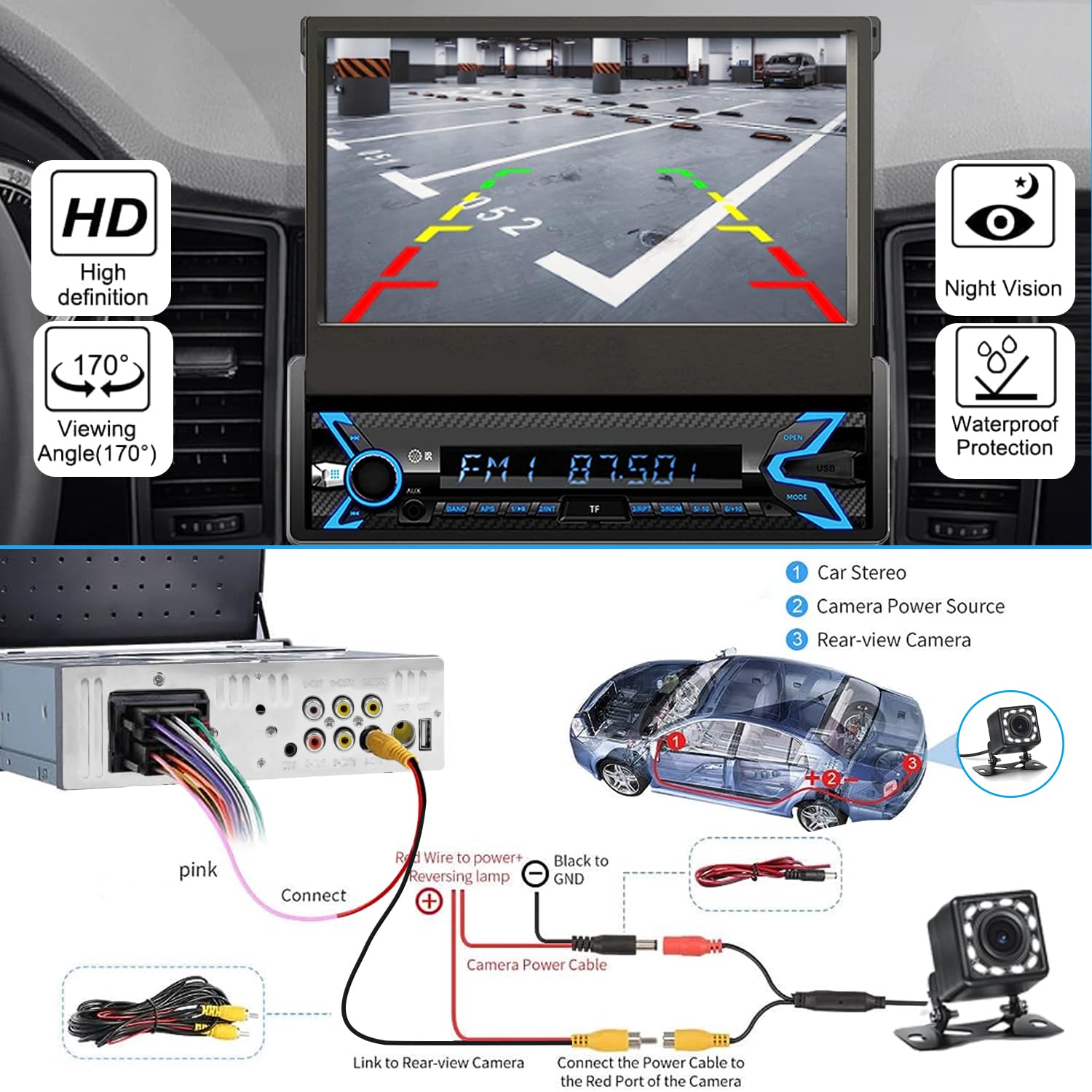 Naifay Single Din Car Stereo Compatible With Apple Carplay & Android Auto, 7Inch Flip Out Touchscreen Car Radio With Bluetooth F