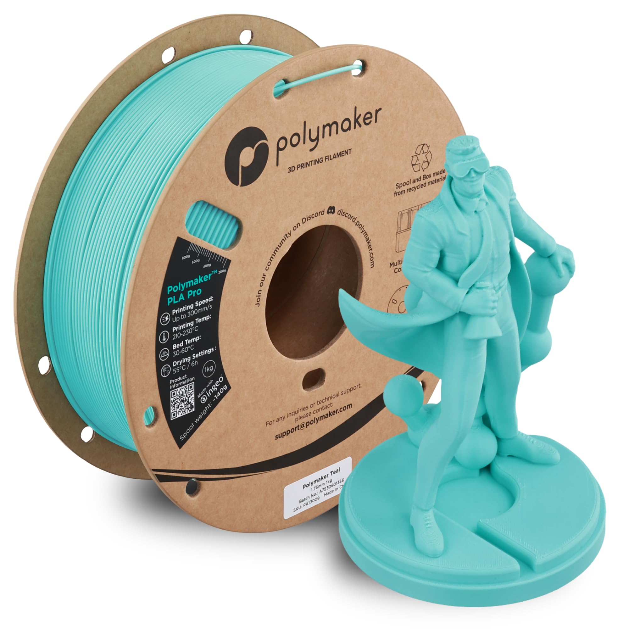 Polymaker PLA Pro 3D Printing Filament Polymaker Teal 1.75mm 1KG, High-Impact Tough PLA, Fast Printing up to 300mm/s, High Speed
