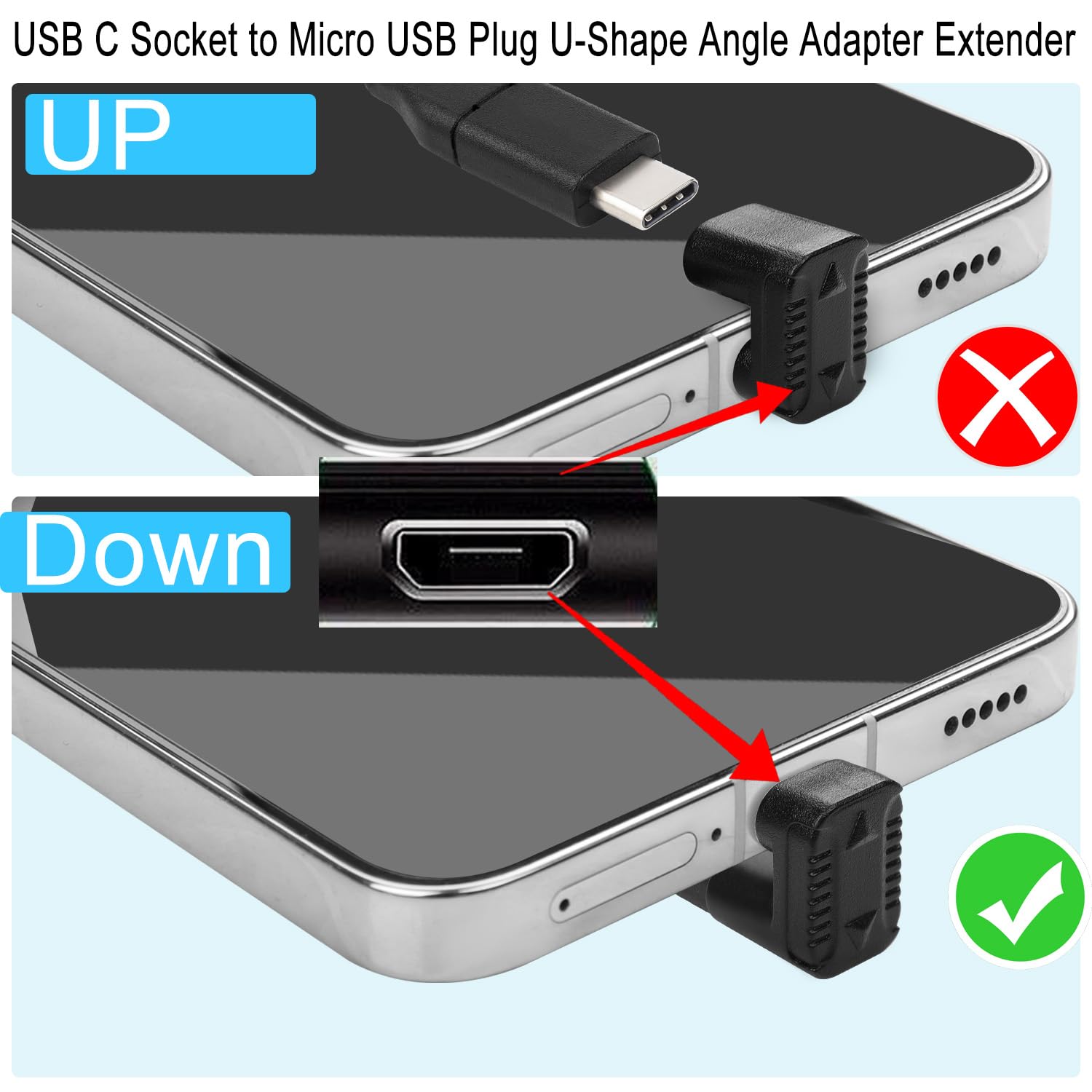Qianrenon Usb C To Micro Usb Charging Data U Shaped Connector Usb C Female To Micro Usb Male 180 Degree Angle Down Adapter Plug