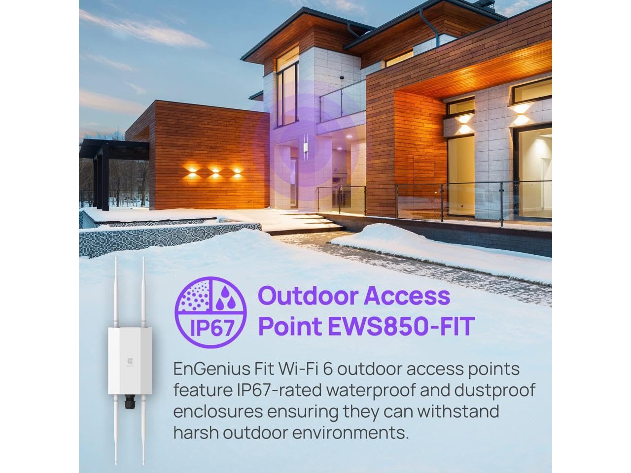 Engenius Fit Ews850-Fit Outdoor Wi-Fi 6 Access Point - Dual-Band 11Ax 2X2, 1.8Gbps Speed, Ip67 Weatherproof, 2.5Gbe Poe+ Port, 8