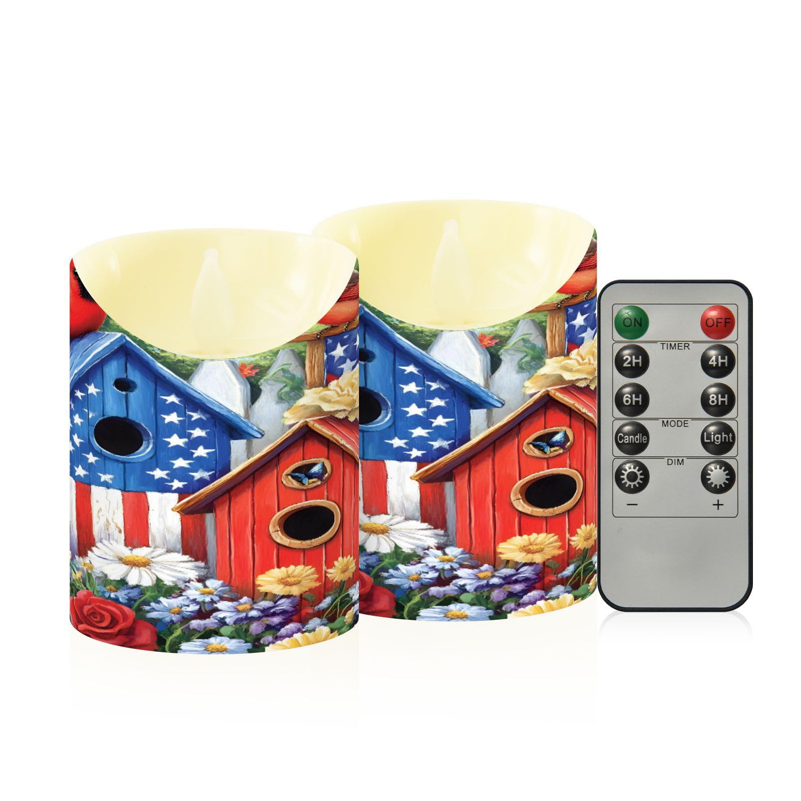ALAZA Patriotic Birdhouse Birds American Flag Flameless Candles with Remote Timer,LED Flickering Battery Operated Electric Pilla