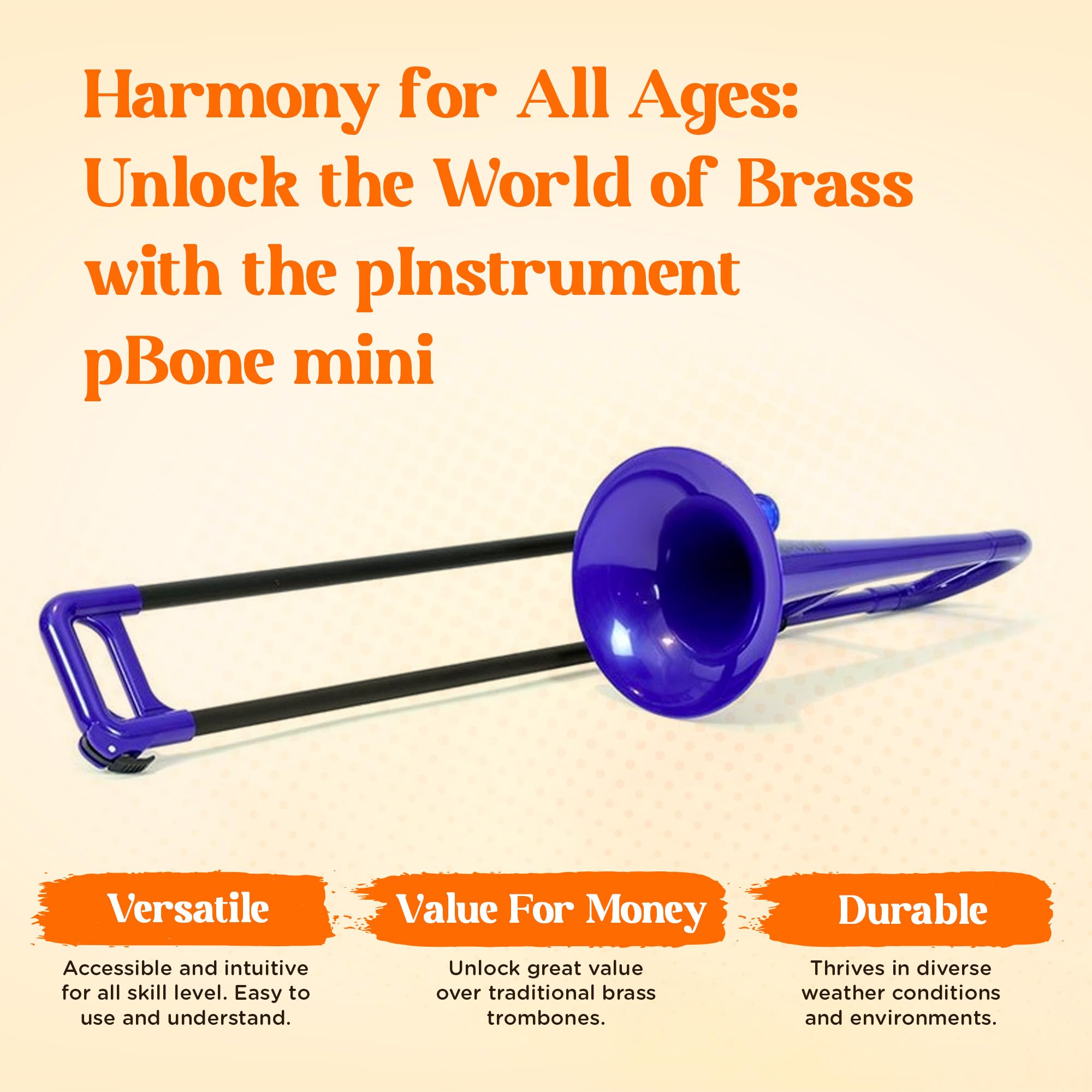 Pbone Pinstrument Plastic Kids Mini Trombone   Mouthpiece And Carrying Bag  Eb Authentic Sound For Student & Beginner  Durable A