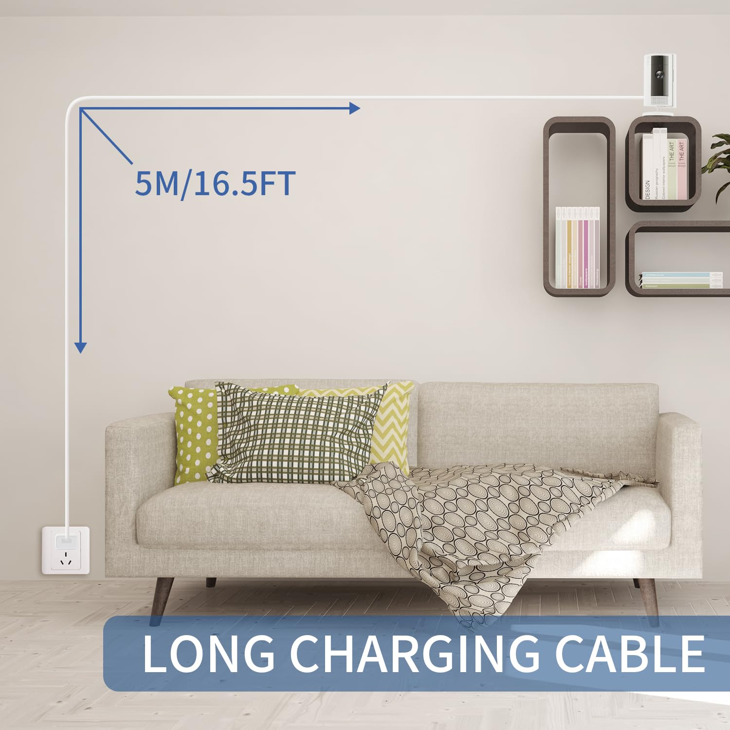 Paodekua Charging Cable For Ring Indoor Cam (2Nd Gen), 16.5Ft/5M Usb A To Micro Usb Power Adapter Charger Cable For Ring Indoor