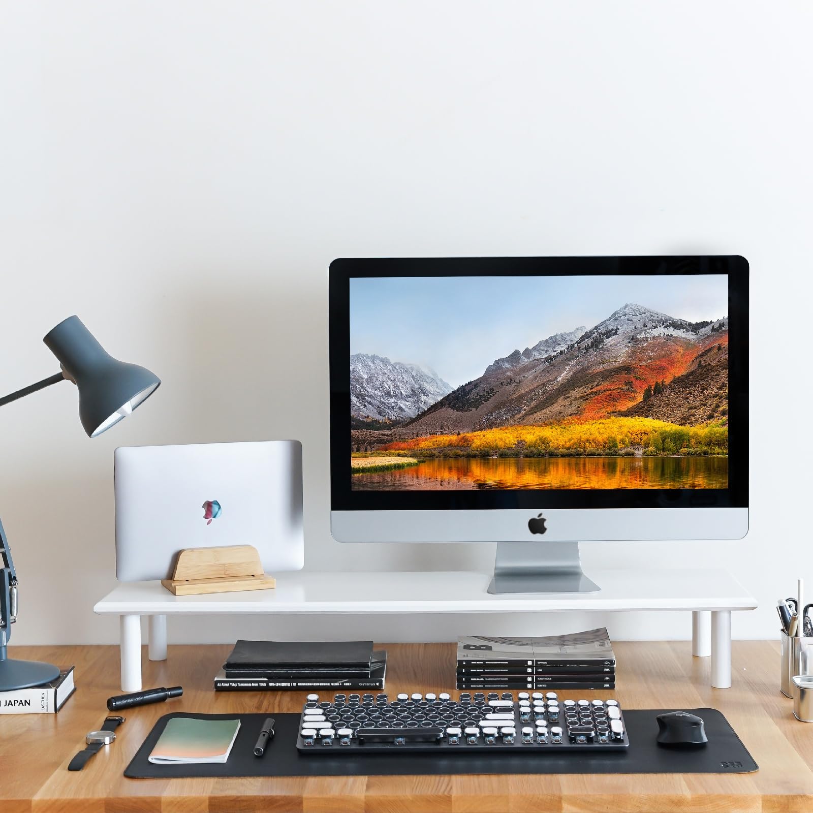 Rocdeer Bamboo Dual Monitor Stand Riser White With 2 Heights Available, Desk Monitor Riser For 2 Monitors, Supports For Pc Compu