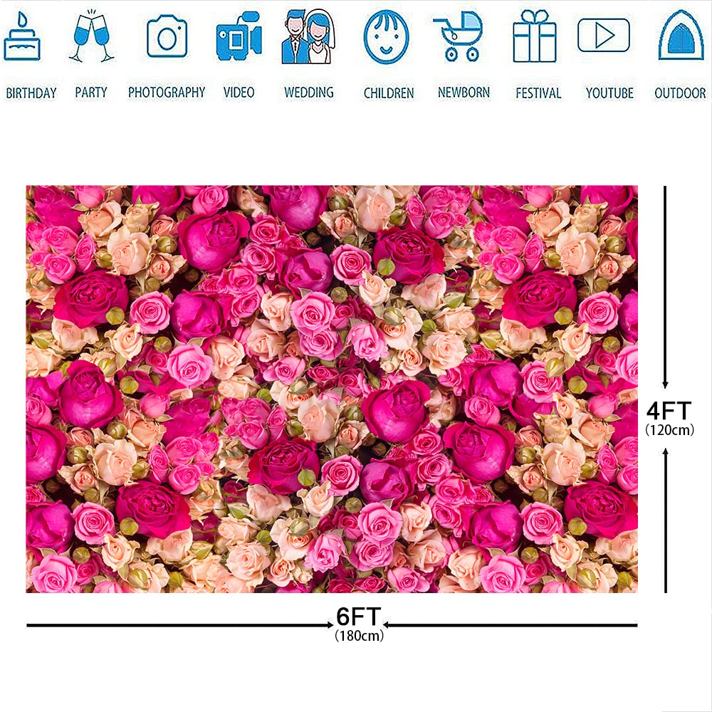 Ticuenicoa 6X4Ft Pink Red Rose Flowers Photography Backdrop Valentine'S Day Photo Background Baby Shower Wedding Birthday Decora