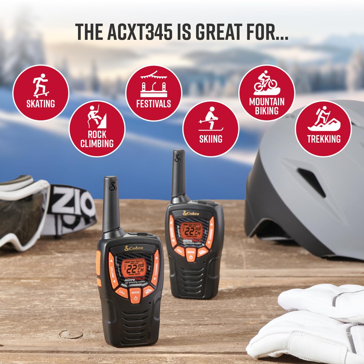 Cobra Acxt345 Weather Resistant Walkie Talkies   Rechargeable, 22 Channels, Long Range 25 Mile Two Way Radio Set (2 Pack)