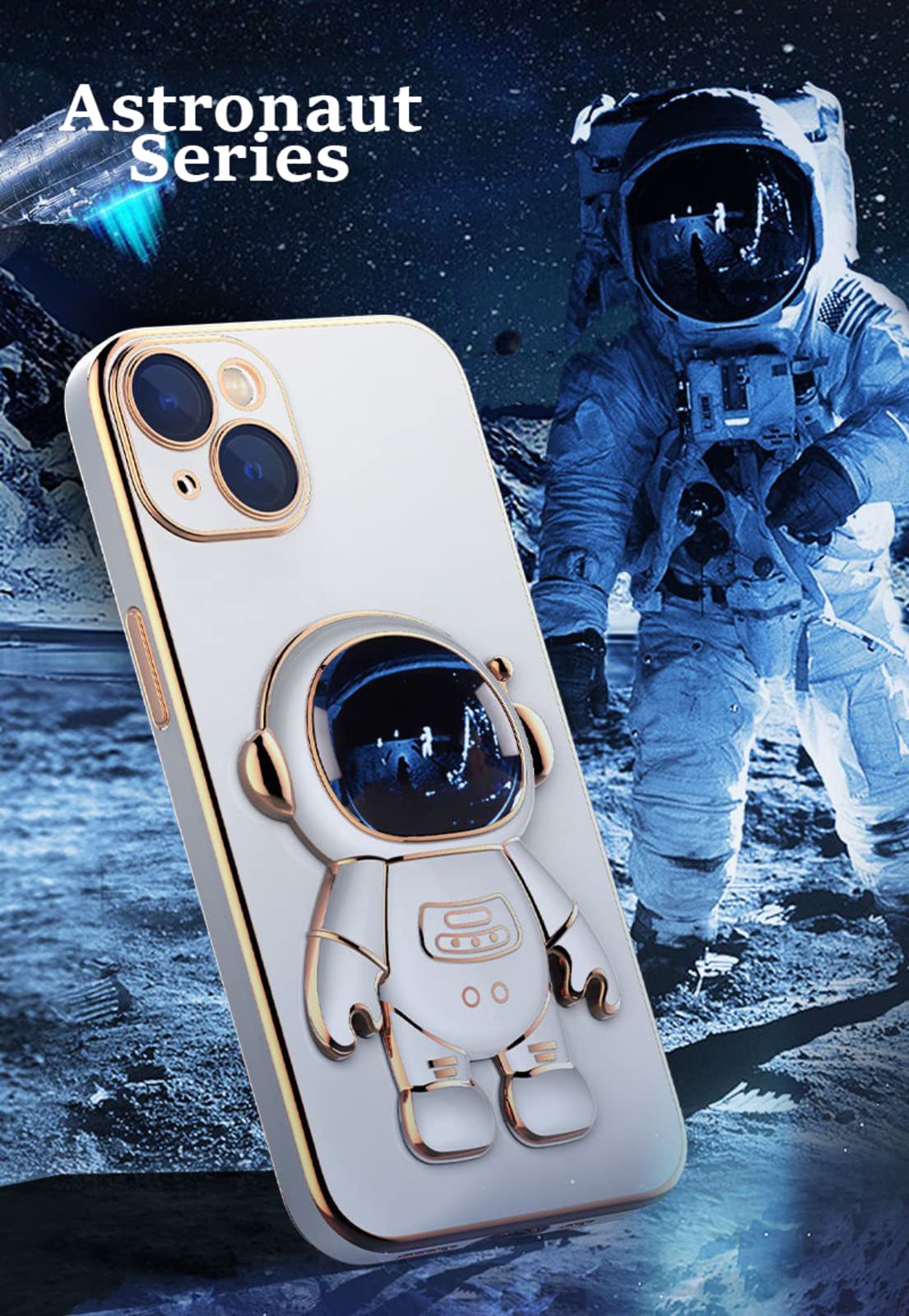 Lswrlixa Astronaut Case Compatible Iphone 11 12 13 Pro Max 6D Plating Case Cover With Stand Astronaut Case Green For Iphone 12 P