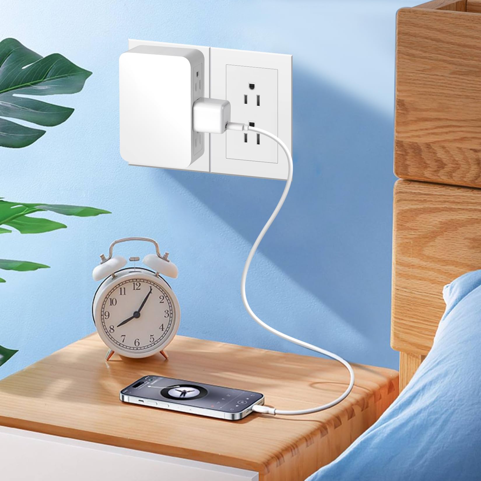 Fiiman 6 Outlet Wall Adapter, Ul Listed 3 Prong Grounded Outlet To The Side, Wall Plug Side Access Adapter, 6 Way Outlet Extende